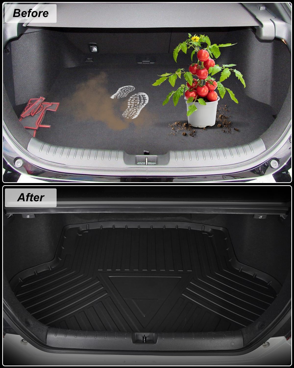 Floor Mats & Cargo Liner Only Fit for 2016-2021 Civic Sedan / 2017-2021 Civic Si - All Weather Protection Floor Liners with Trunk Mat - 1st 2nd Row and Cargo Car Mats Full Set Civic Accessories Black