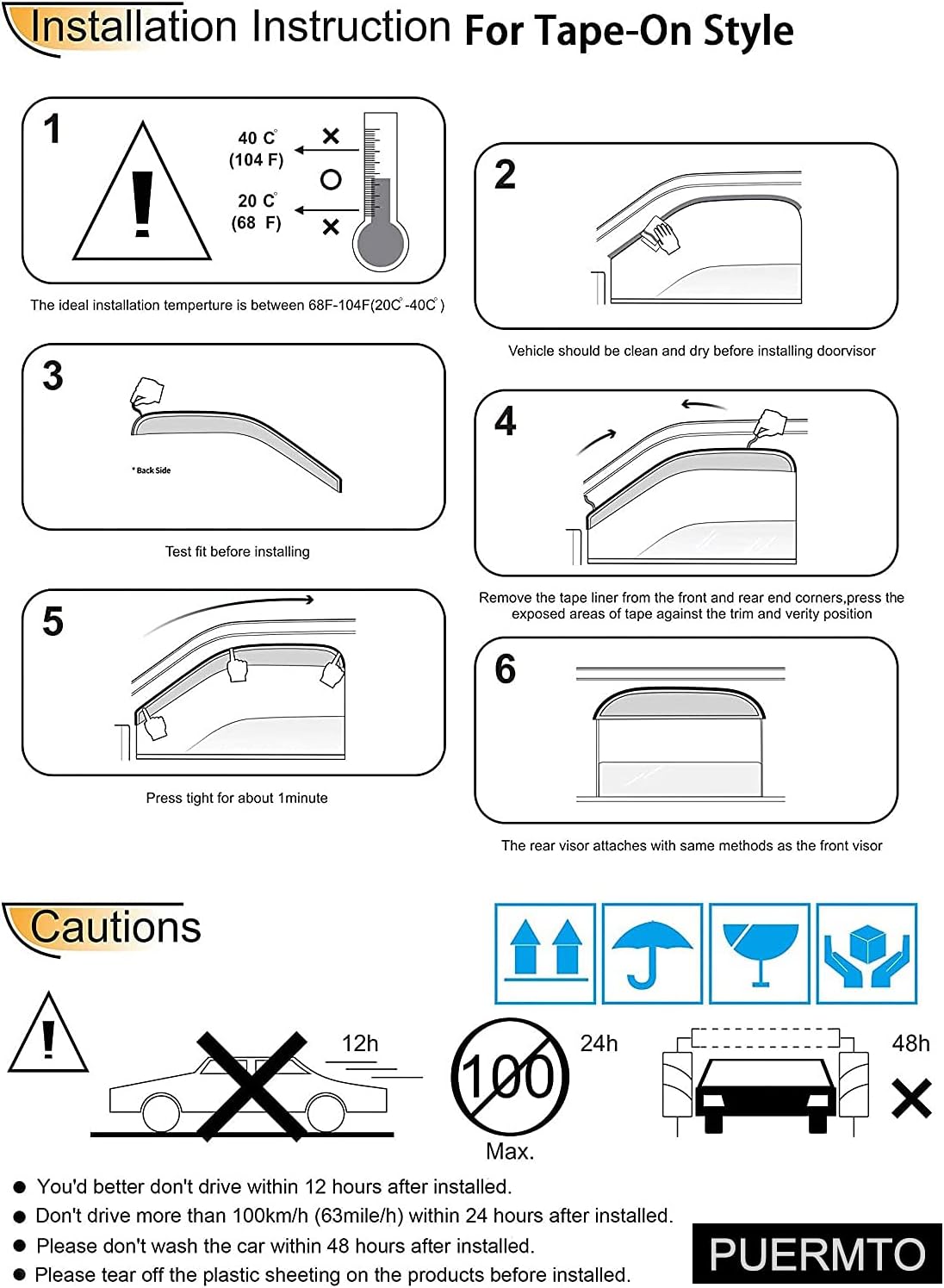 Side Window Wind Deflector, Out-Channel Tape-On Nice Rain Guards Set, Window Visor fit for 2006-2011 Honda Civic 2-Door Coupe Only 92410