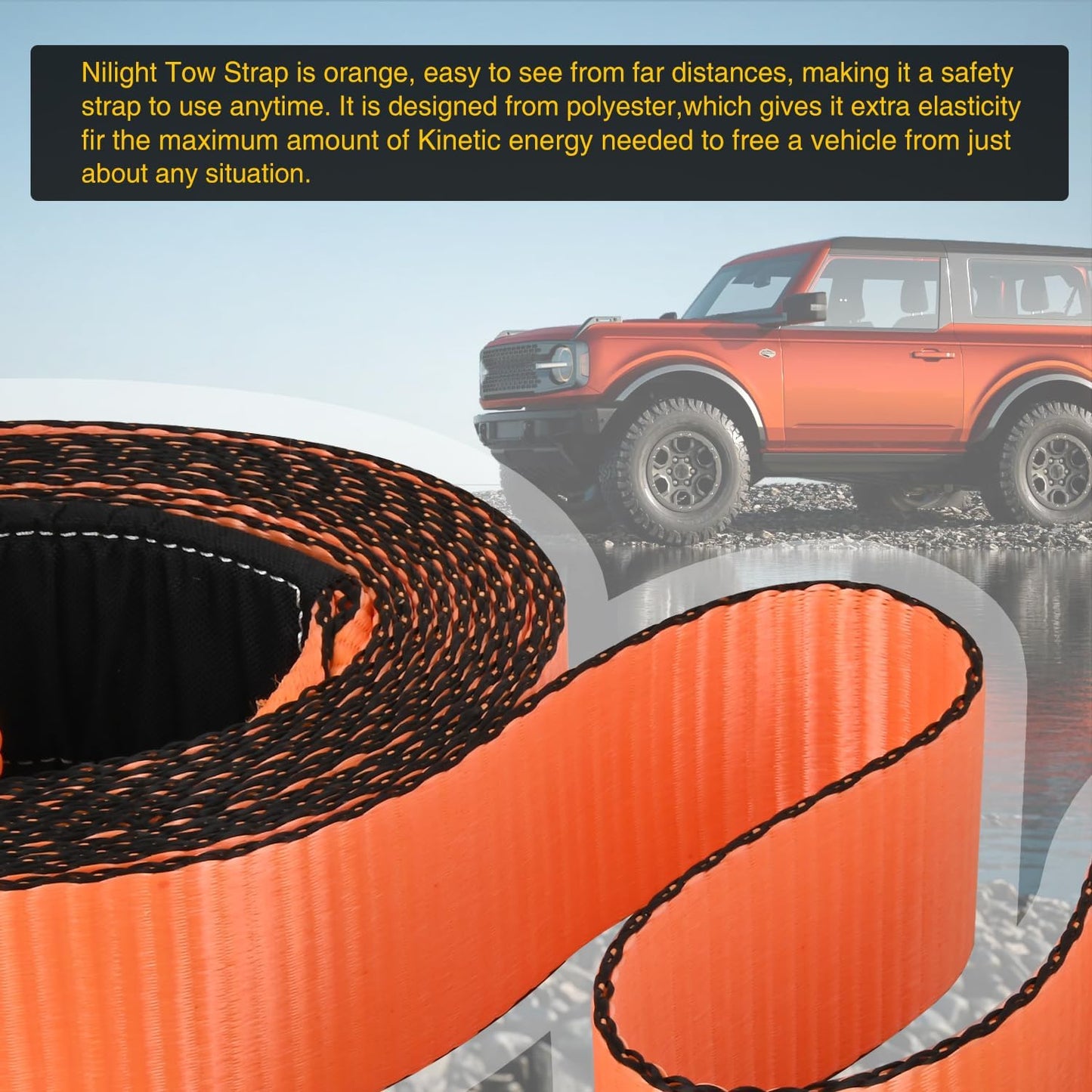 Nilight 3" x 30' Recovery Tow Strap Lab Tested 31,500lbs Break Strength Heavy Duty Off Road Straps with Triple Reinforced Loop Emergency Towing Rope of Mind for SUV, UTV, ATV, Truck, 2 Years Warranty