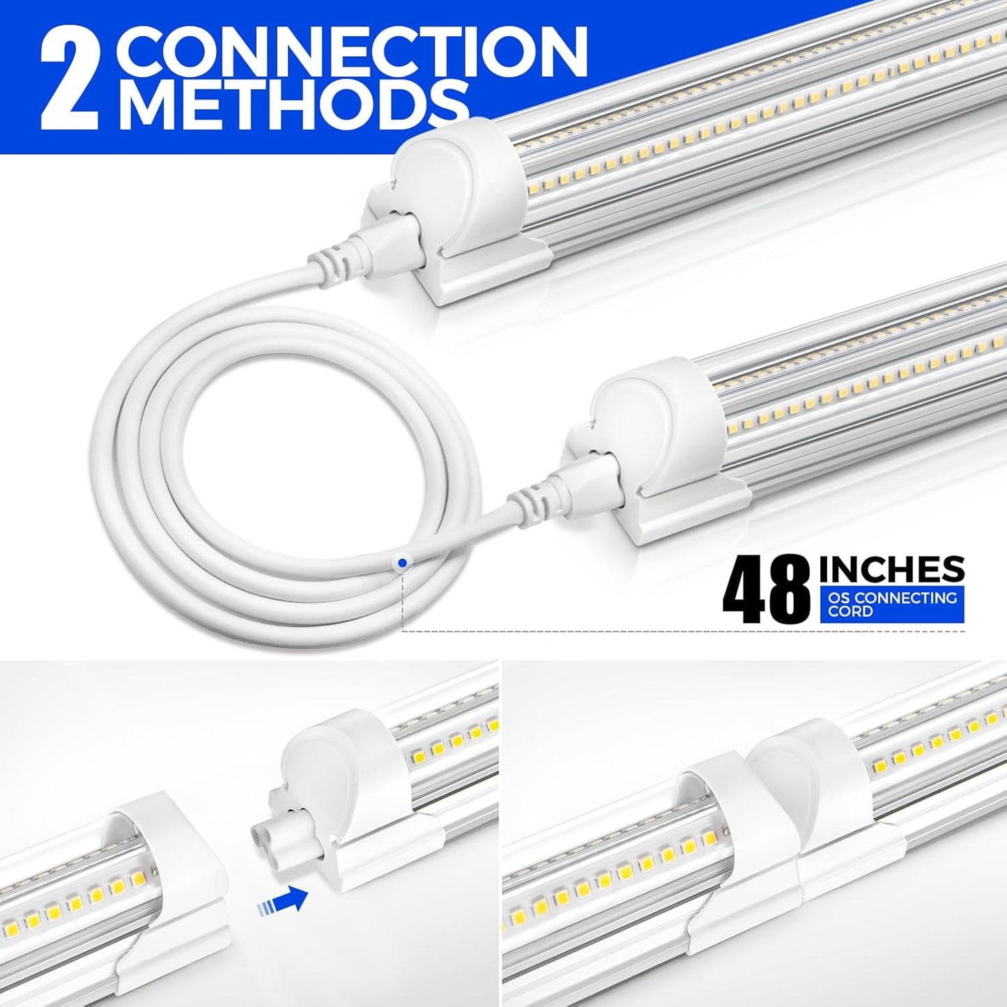 Barrina 8FT LED Shop Light, 100W 15000LM 5000K, Clear Cover Linkable Led Tube Lights, V Shape Integrated T8 LED Lighting, LED Ceiling Lights for Garage, Warehouse, Workshop, ETL Listed, 12 Pack