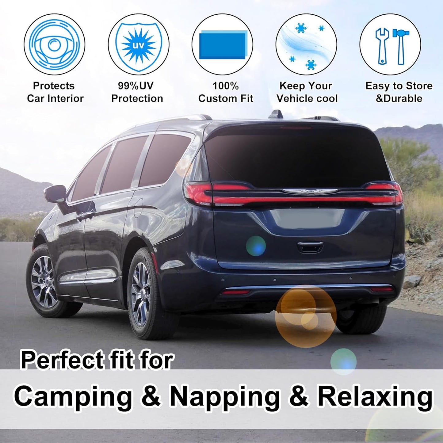 TINGLU Window Shades for Chrysler Pacifica Minivan 2017-2025 Accessories Full Windows Rear Triangular Windshield Sun Shade Sun UV Rays Privacy Protection 8PCS