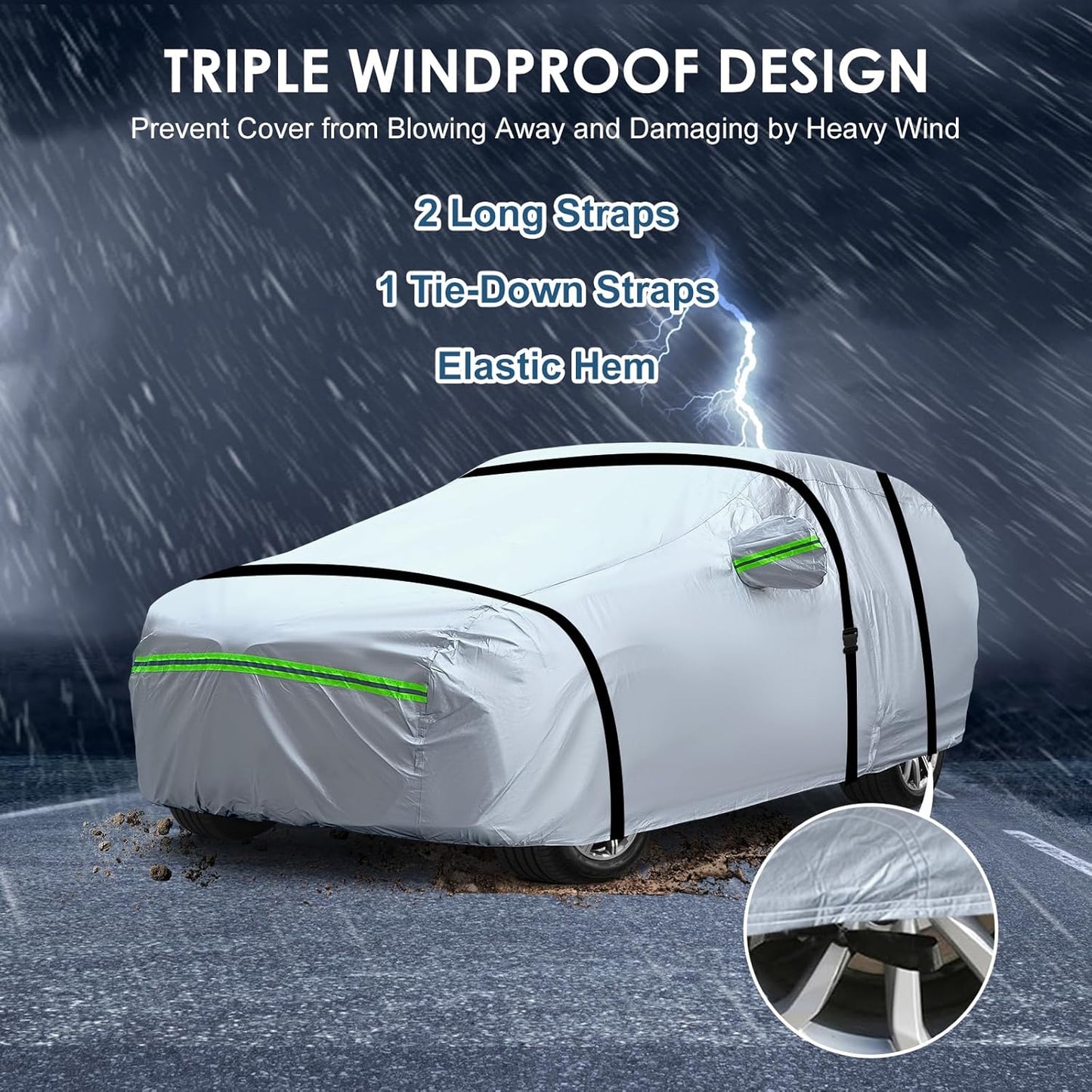 AUQDD 6-Layers Premium Truck Car Cover Waterproof All Weather Weatherproof UV Sun Protection Snow Dust Storm Resistant Outdoor Exterior Custom Form-Fit Full Padded Car Cover with Straps 180"-206" K12