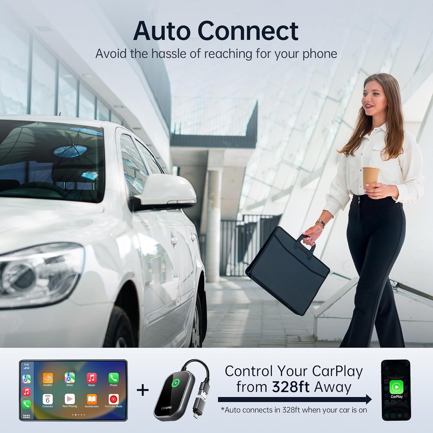 Wireless CarPlay Adapter, Converts Wired to Wireless CarPlay Dongle for Apple iPhone, Plug & Play Auto Connect Zero Latency fits for Cars from 2015 & iOS 10+ Space Gray