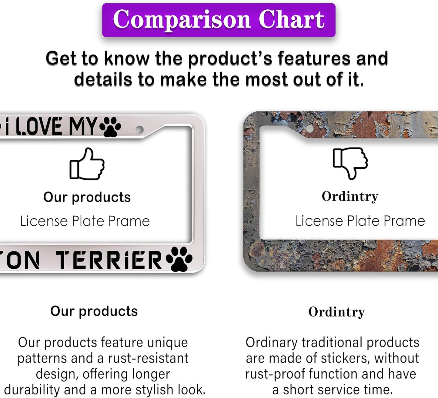 License Plate Holder Black and White License Plate Frames I Love My Boston Terrier Aluminum Metal Car Accessory 2 Pack with Screw Covers Set