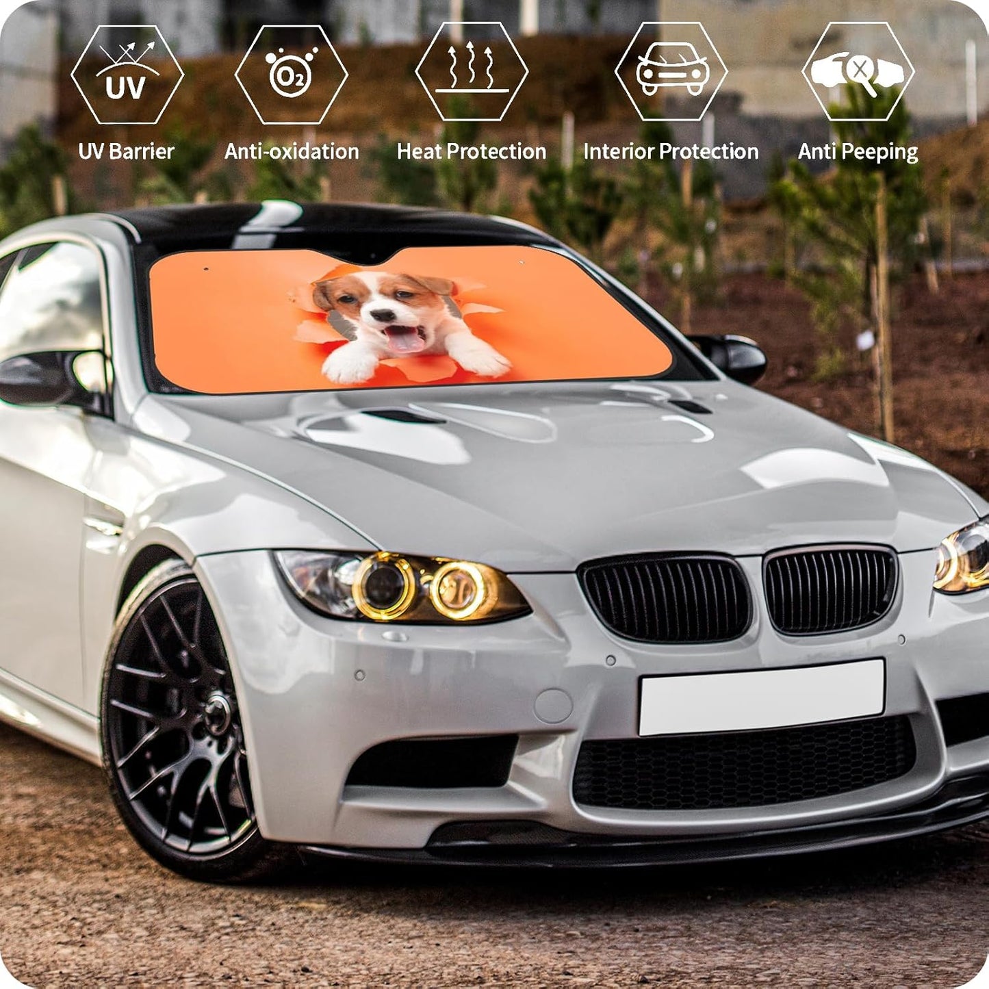 Custom Windshield Sun Shade for Car Personalized Window Sunshades Add Your Photo Logo Text Image Customize Car Sun Visor Foldable UV Ray Sun Protector for Sedans SUV Trucks (S)