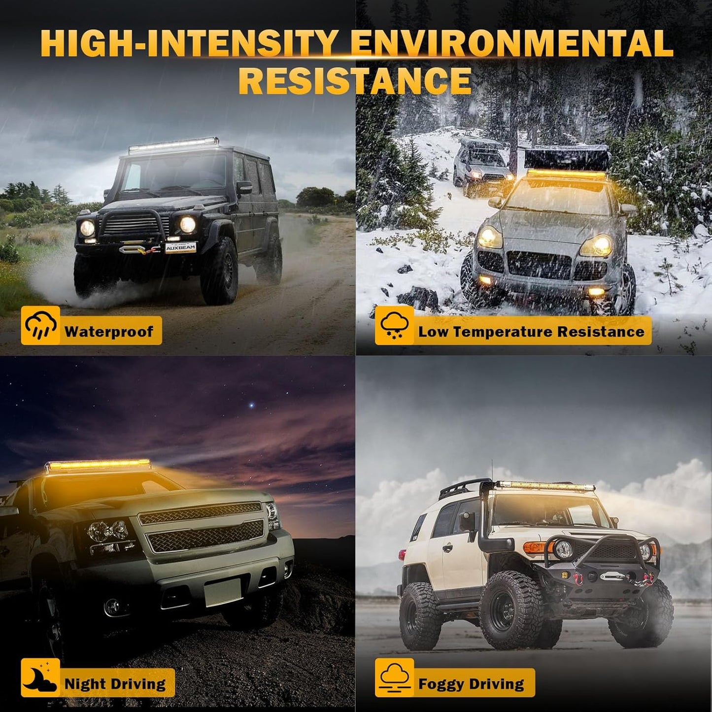 Auxbeam LED Straight Light Bar 50 Inch 288W Amber White Fog Lights, 6 Modes Strobe Yellow Offroad Driving Work Light with Memory Function for Truck Boat Jeep