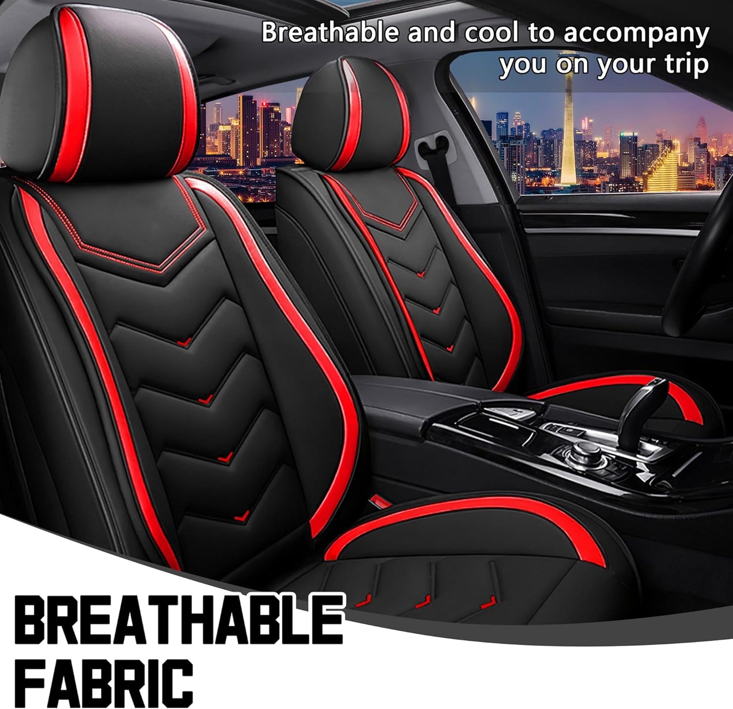 Car Seat Covers for Chrysler Pacifica 2004-2025, Stylish Sport Seat Cover, Premium Nappa Leather Car Seat Cover. Automobile Seat Covers Sets.(Standard 2 Seats/Black Red)
