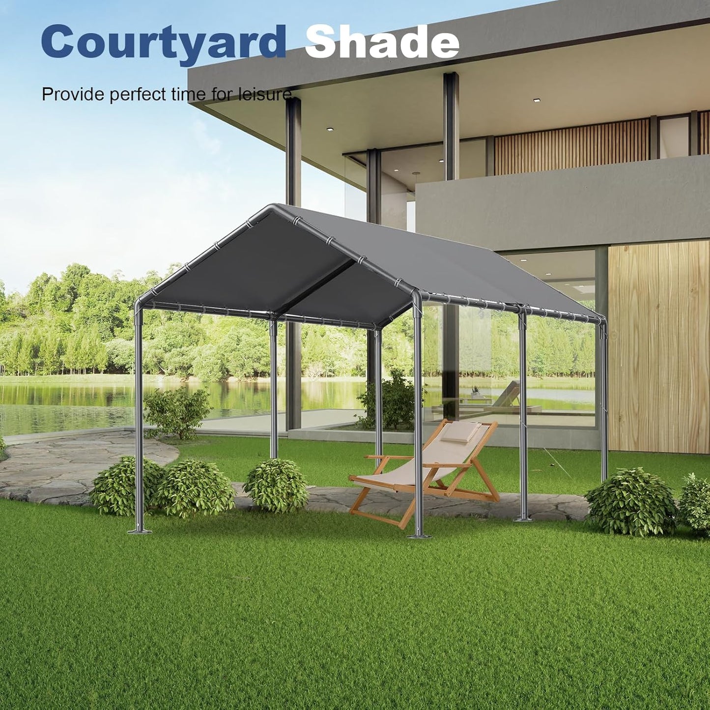 10x20ft Portable Car Tent Garage with UV Resistant Canopy, Easy to Assemble Portable Garage, Stable Carport for Car, Bike, Camp, Outdoor Storage (Grey)