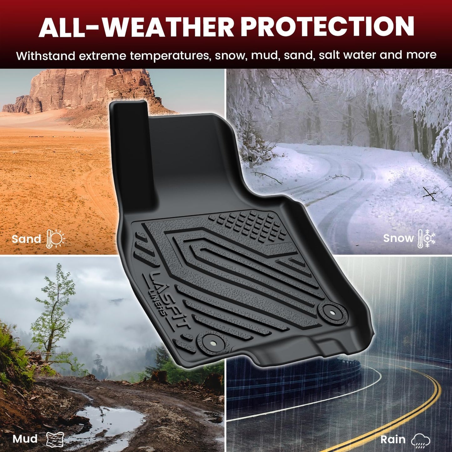 LASFIT Floor Mats & Backrest Mats & Cargo Mats for Mazda CX-90/CX-90 PHEV 2025 2024 7 Seats with 2nd Row Bucket Seats, All Weather TPE Custom Fit Floor Liners for CX-90/CX-90 PHEV Car Mats