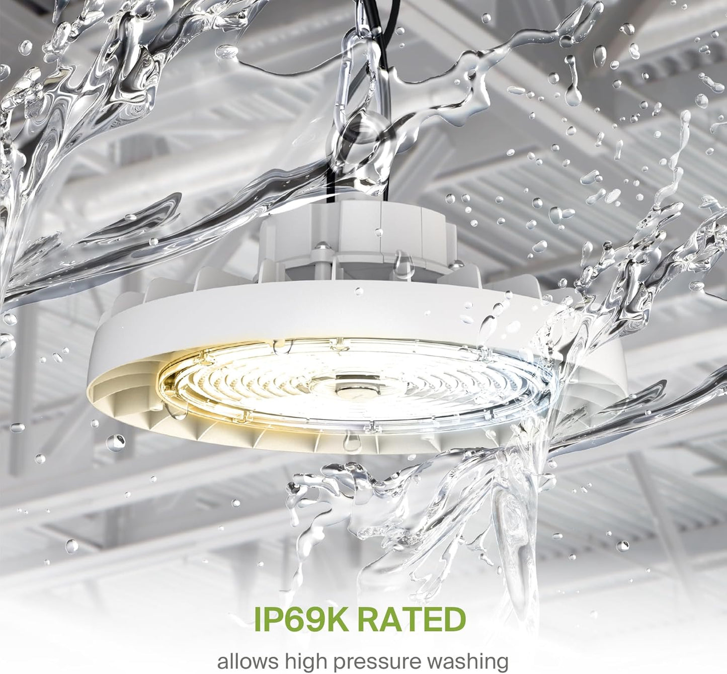 ASD LED High Bay UFO Light Fixture, Commercial Shop Lighting | 3CCT, Dimmable, IP69K Waterproof, DLC Premium, UL Listed | 150W 23600LM 3000-5000K 100-277V | Warehouse, Garage, Workshop Lamp | White