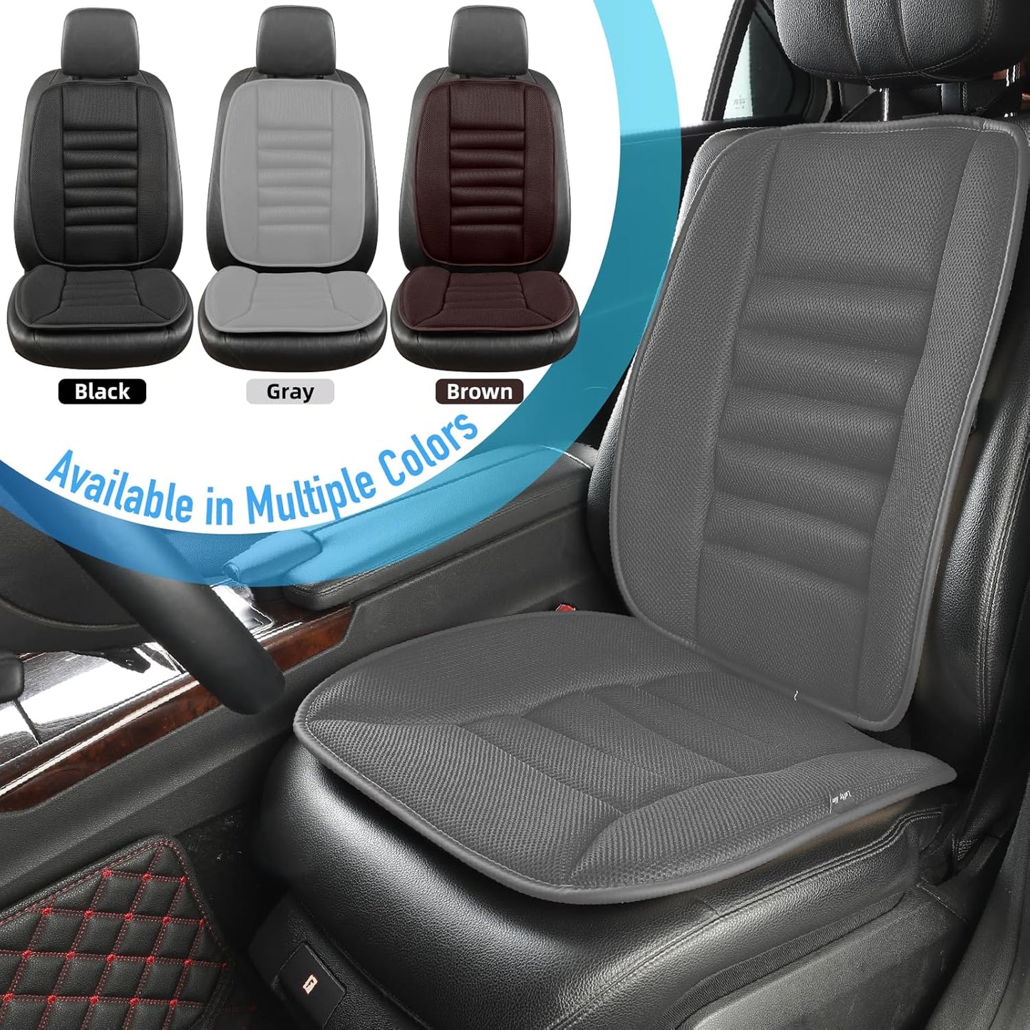 Memory Foam Car Seat Cushion with Lumbar Support Pillow - 4D Mesh Ventilation for Back & Sciatica Pain Relief, Auto Pad Suitable for Car, Truck, SUV, Dark Grey