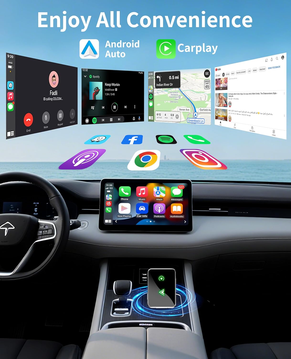 Wireless CarPlay Adapter for IPhone, 2025 Upgrade 2-in-1 CarPlay & Android Auto Adapter, Mini Size Converts Wired to Wireless Car Play with USB & Type-C, Plug and Play, Stable Control & No Delay