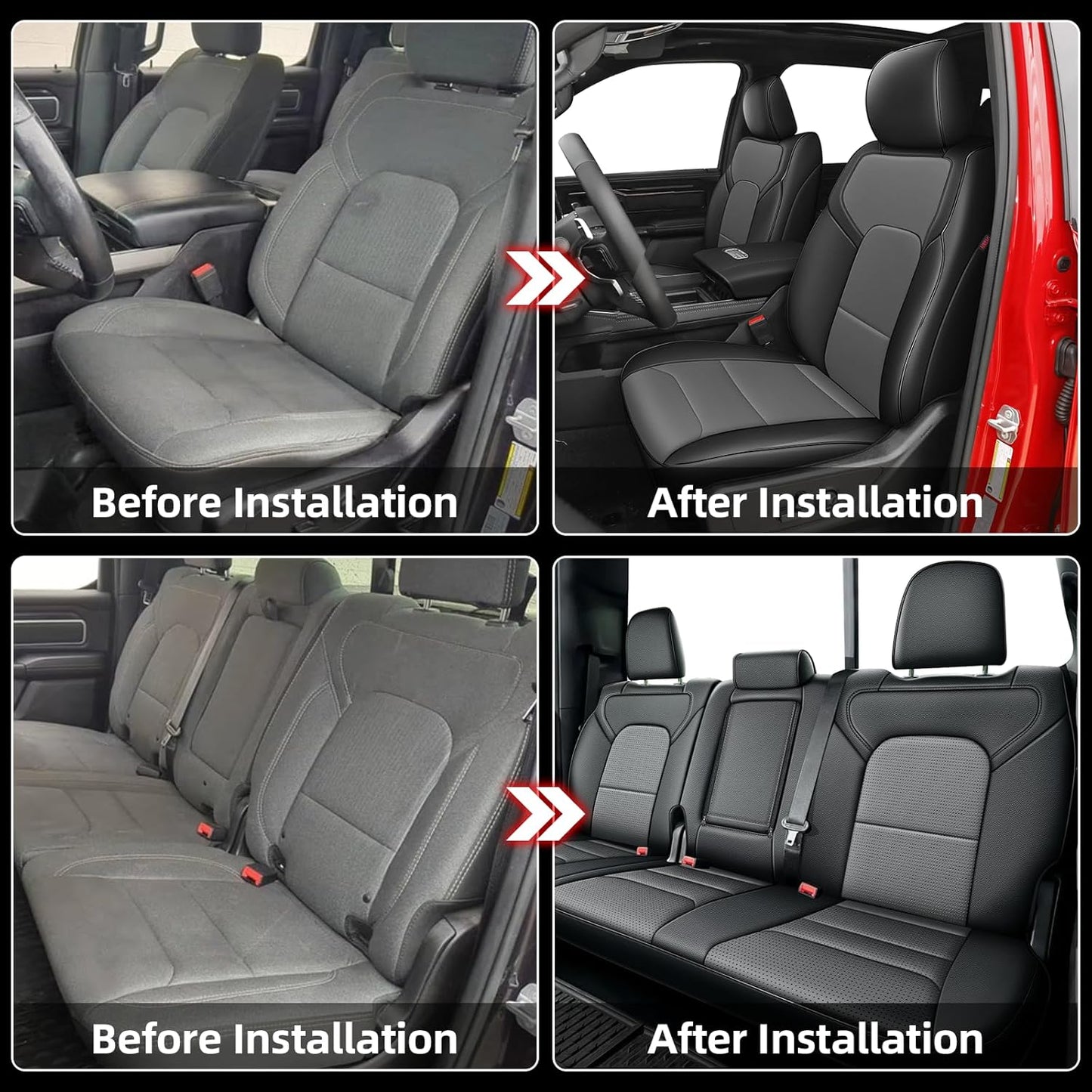 AOMSAZTO Custom Fit Seat Covers for Ram 1500: 2019 2020 2021 2022 2023 2024 2025 Faux Leather Car Seat Covers Full Set Black+Gray