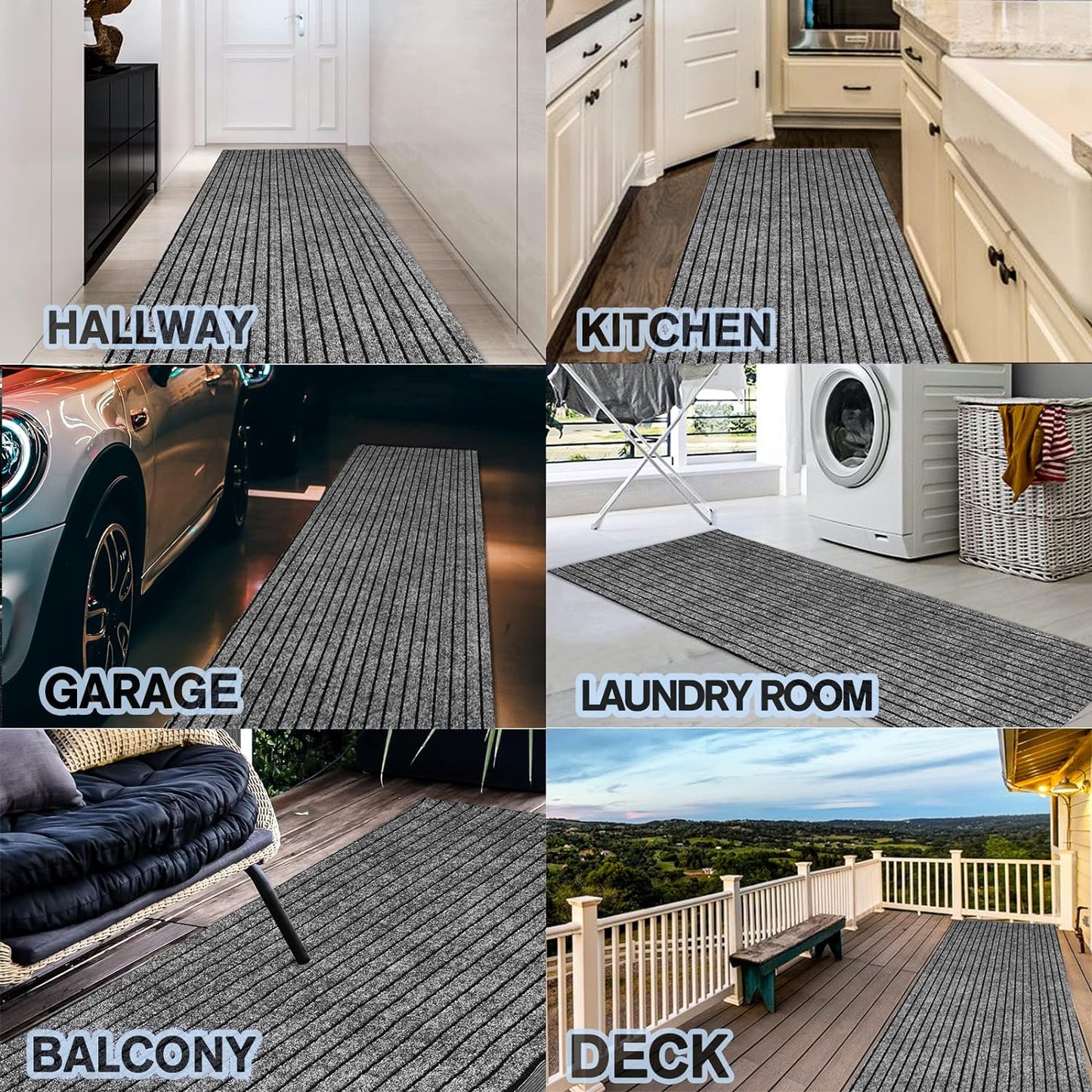 Custom Size Backed Non-Slip Area Rugs Runner, Easy Clean, Waterproof Runner Rugs for Hallway Entryway, Kitchen, Laundry, 4FT x 11FT, Gray Stripe