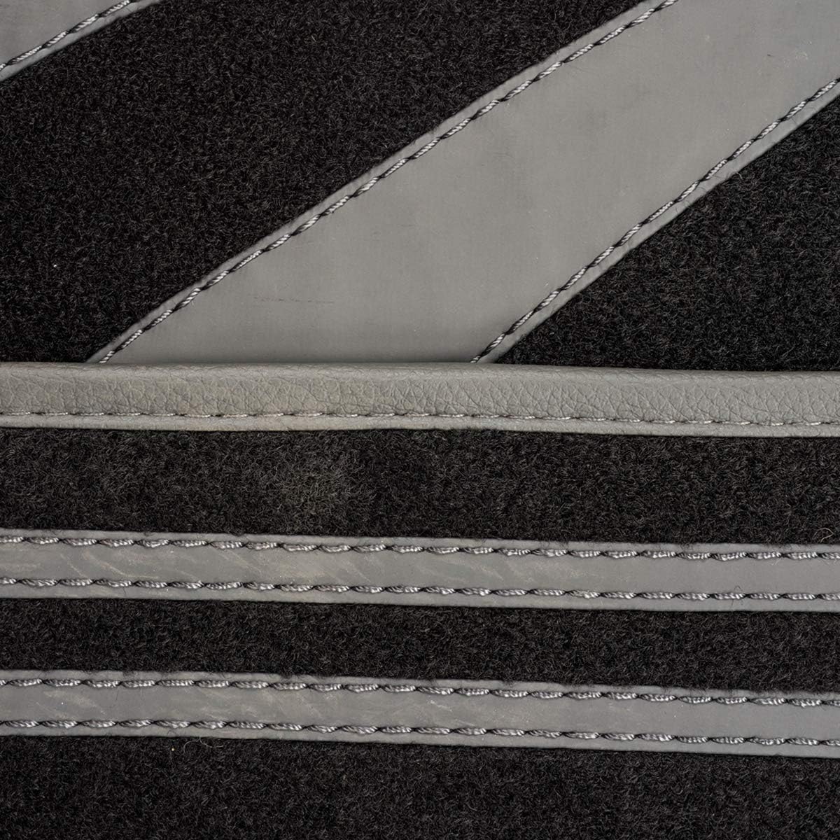 CAR PASS Carpet Car Floor Mats, Edge Leather Waterproof Car Mats with Double Stitch Line and Anti-Slip Backing Design, Fit 95% Automotive,SUVS,Sedan,Vans (Black and Gray)
