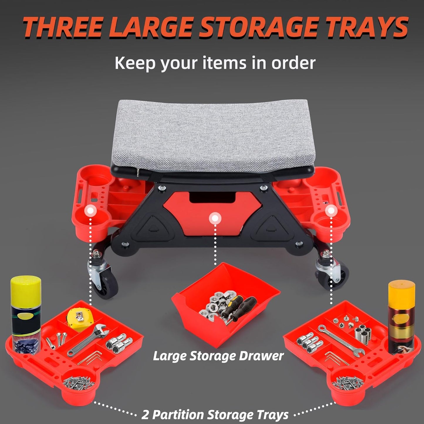 YITAHOME Mechanic Stool 330 LBS with Wheels, Heavy Duty Rolling Mechanics Seat, Rolling Tool Seat for Automotive Auto Repair