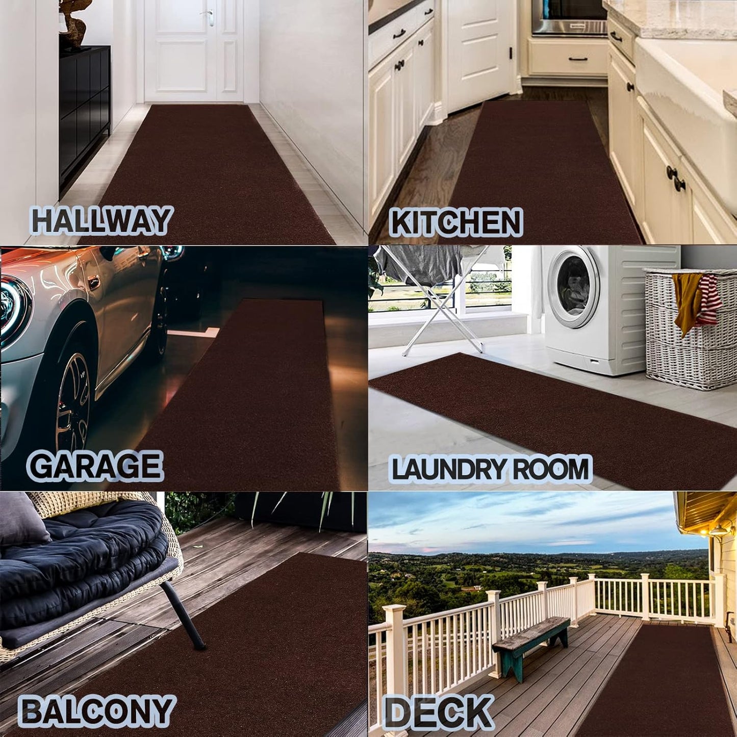 Custom Size Backed Non-Slip Area Rugs Runner, Easy Clean, Waterproof Runner Rugs for Hallway Entryway, Kitchen, Laundry, 3FT x 37FT, Brown