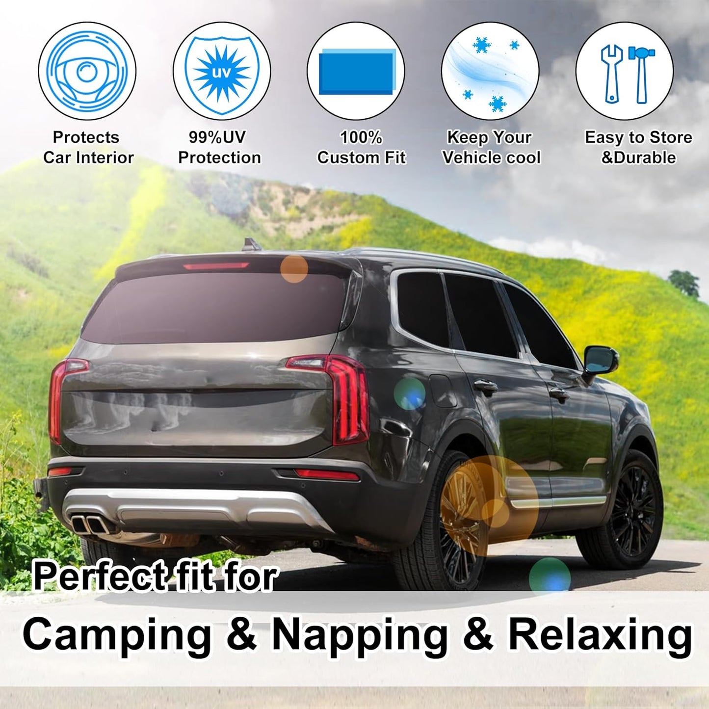 TINGLU Window Shades for Kia Telluride 2020 2021 2022 2023 2024 2025 Accessories Car Side Full Windows Rear Triangular Windshield Sun Shade Sun UV Rays & Privacy Protection for Camping 8PCS