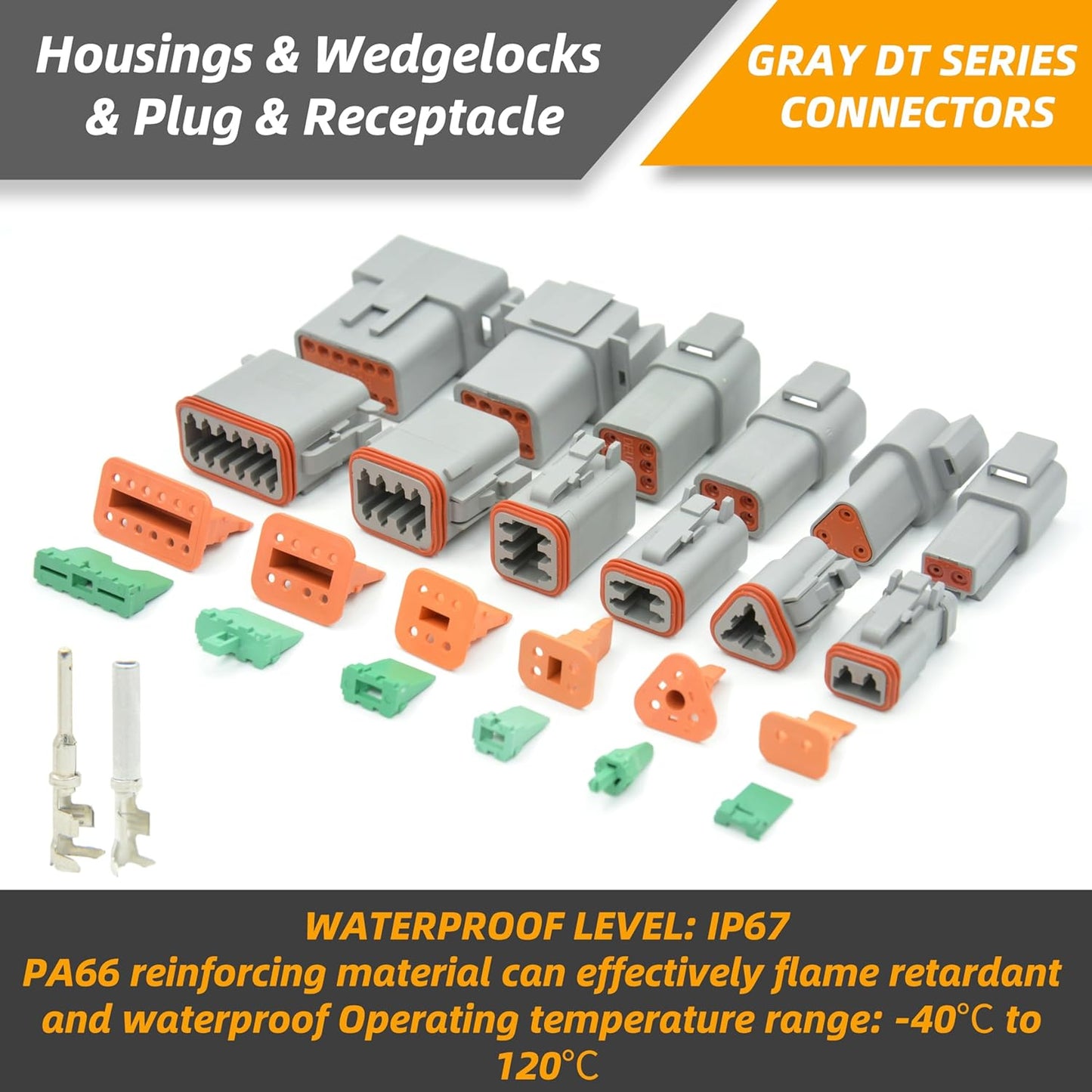 215 PCS Deutsch Connector Kit, DT 2 3 4 6 8 12 Pin Connectors, IP67 Waterproof Electrical Connectors Plug with 75 Pairs Size 16 Stamped Contacts for Car Truck Boat (2SETS 215PCS)