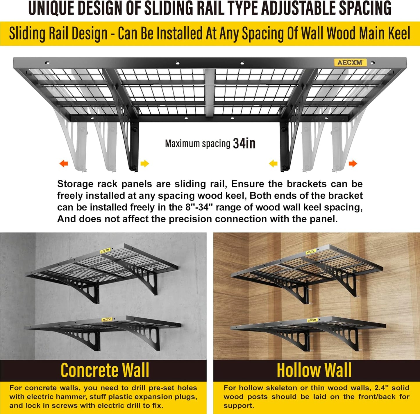 2x3ft 2Pack Wire Shelving Unit Heavy Duty Garage Storage Shelves Wall Mounted Black 560lbs Load Capacity(24-inch-by-36-inch)