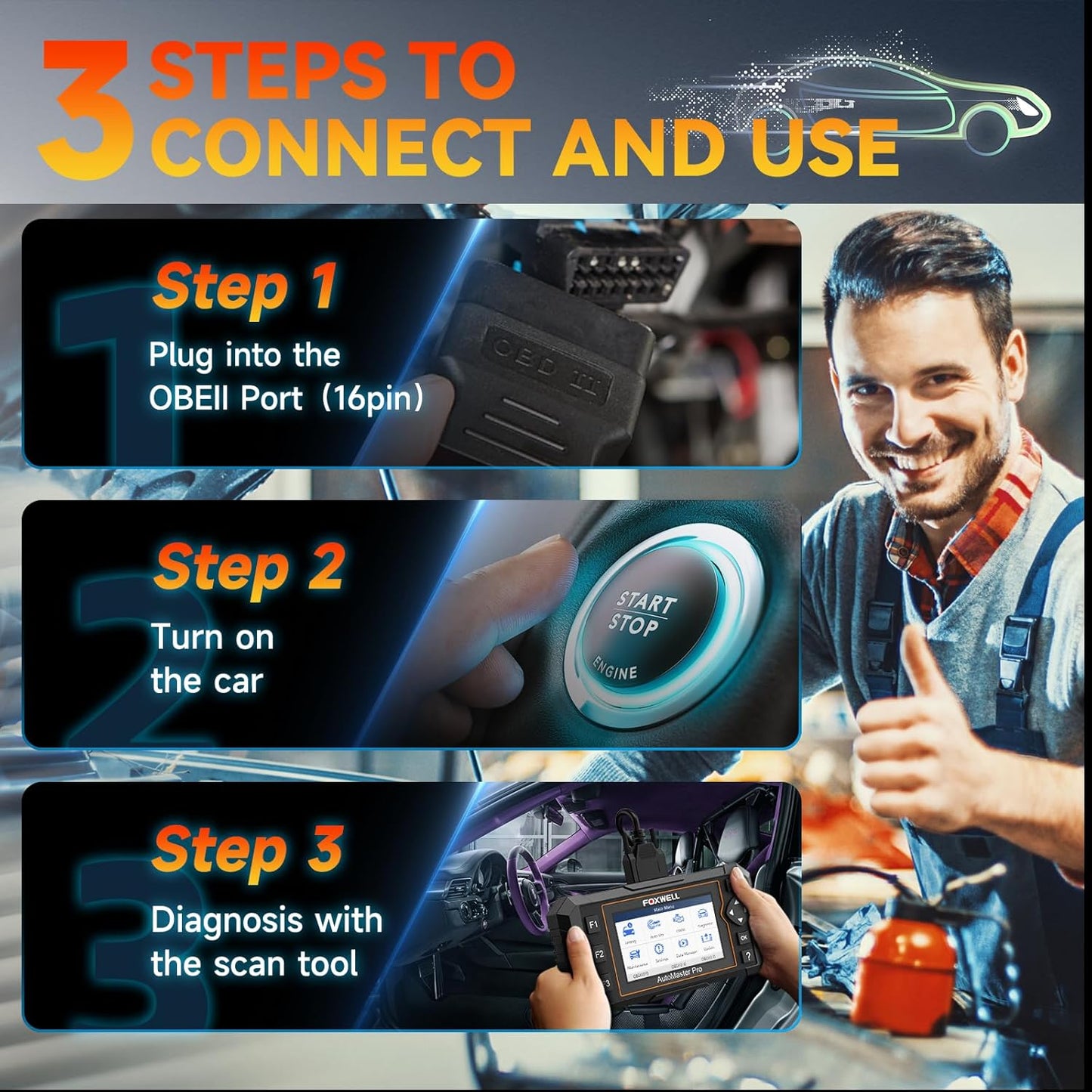 2025 FOXWELL NT614 Elite OBD2 Scanner with 5 Resets ABS Bleeding, SAS Calibration, Oil, EPB, Throttle, Upgrade of NT604 Code Reader Scan Tools, ABS SRS Engine Transmission Battery Test Car Scanner