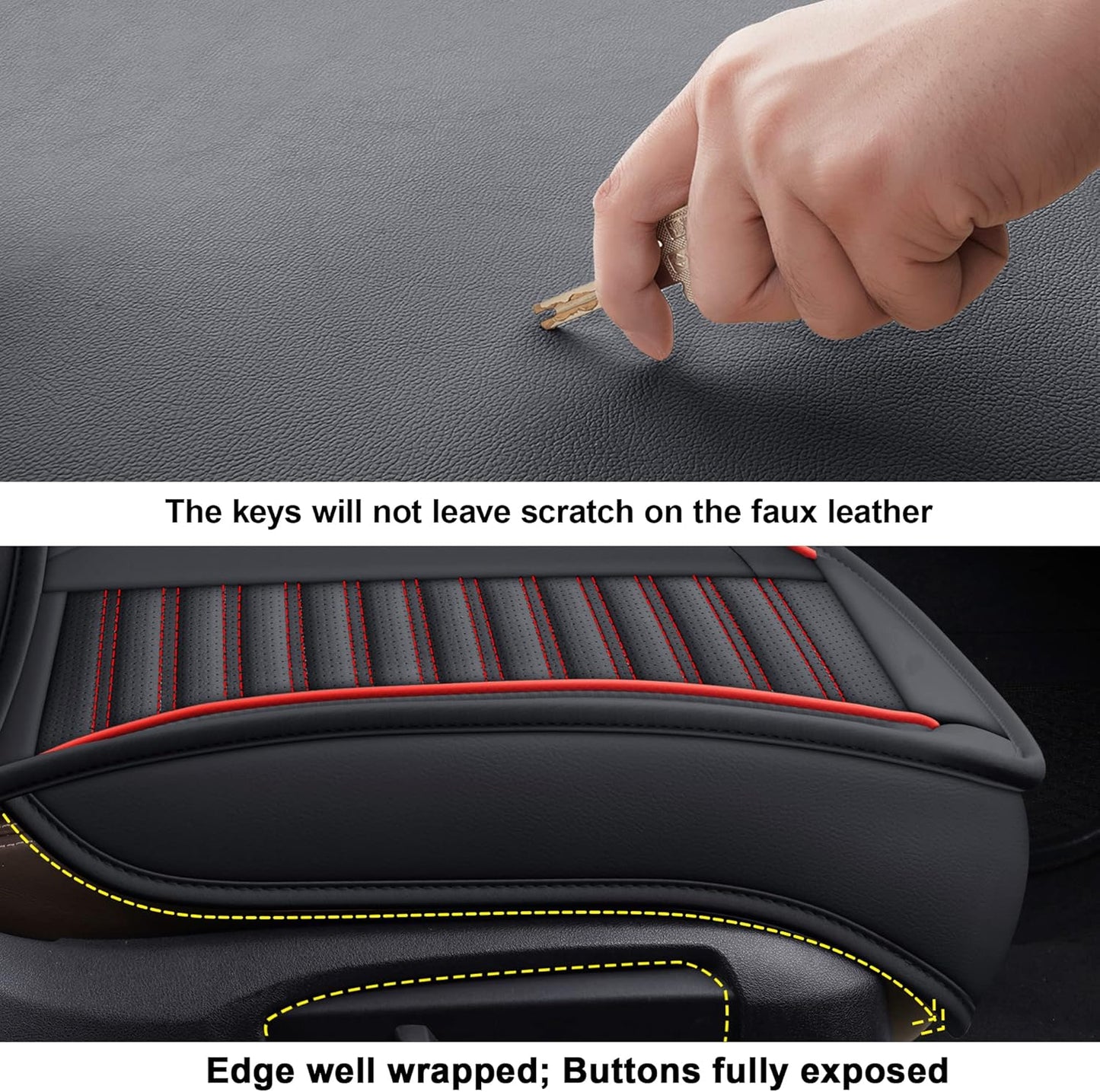 LINGVIDO Leather Car Seat Covers,Breathable and Waterproof Faux Leather Automotive Seat Covers for Cars SUV Pick-up Truck Sedan,Universal Anti-Slip Driver Seat Cover with Backrest (Rear Seat, Red)