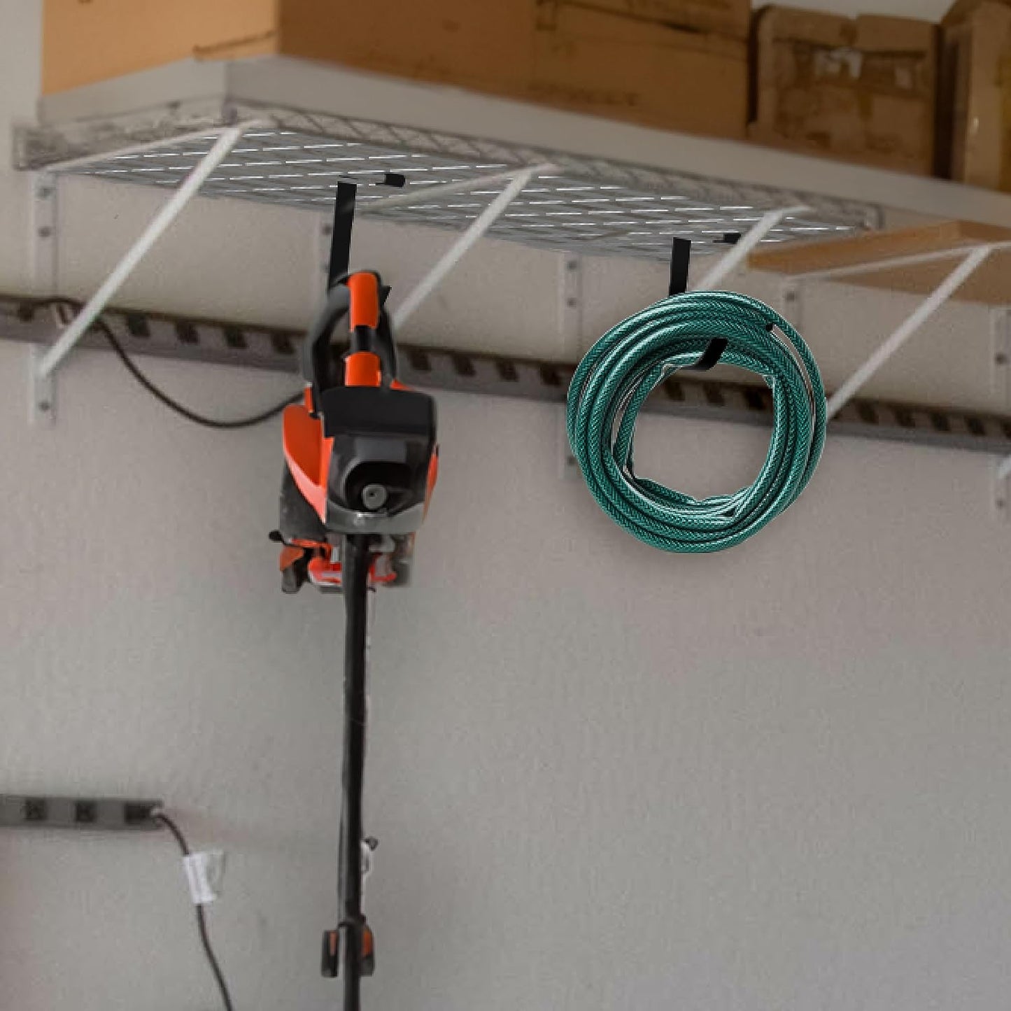 Bike Hooks for Garage Ceiling Mount Rack – Heavy Duty 4X8 Overhead Garage Storage Rack for Ceiling Hanging Bicycle Shelves, Add on Storage Flat Hooks Accessory and Wall Hanger (Flat Hook 4 Pack)