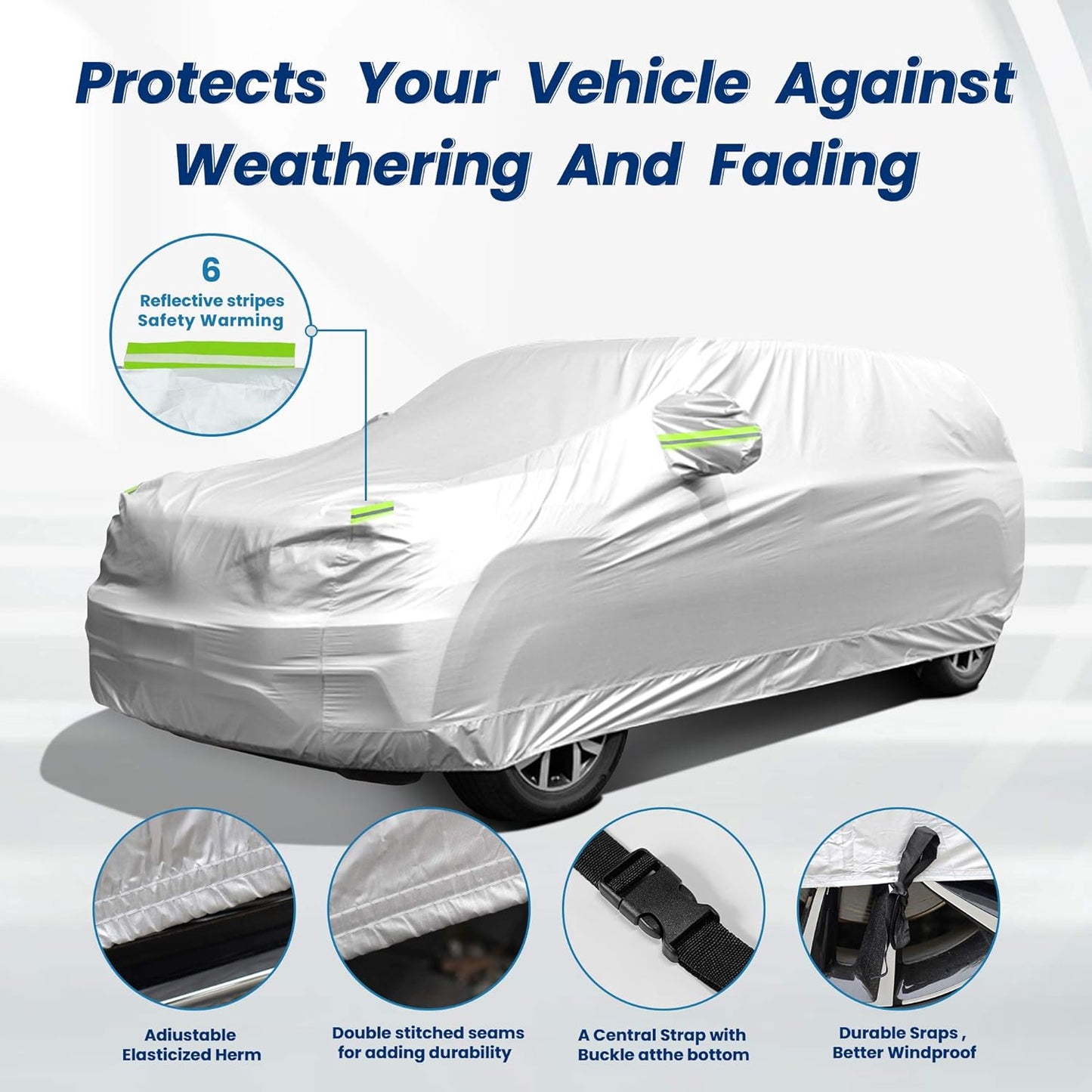 Car Cover Waterproof All Weather, GORDITA Full Exterior Covers with Mirror Pocket, Outdoor Car Cover UV Snow Rain Wind Dust All Weather Outdoor Protection Universal Fit SUV Length 189-204'' inch