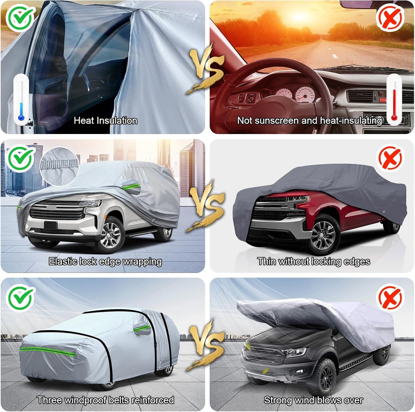 TUCAREST 6-Layers Premium Full Car Cover Hard Shell Zipper Design Waterproof All Weather Weatherproof UV Sun Protection Snow Dust Storm Resistant Outdoor with Straps (Fit for SUV/MPV 201"- 211")