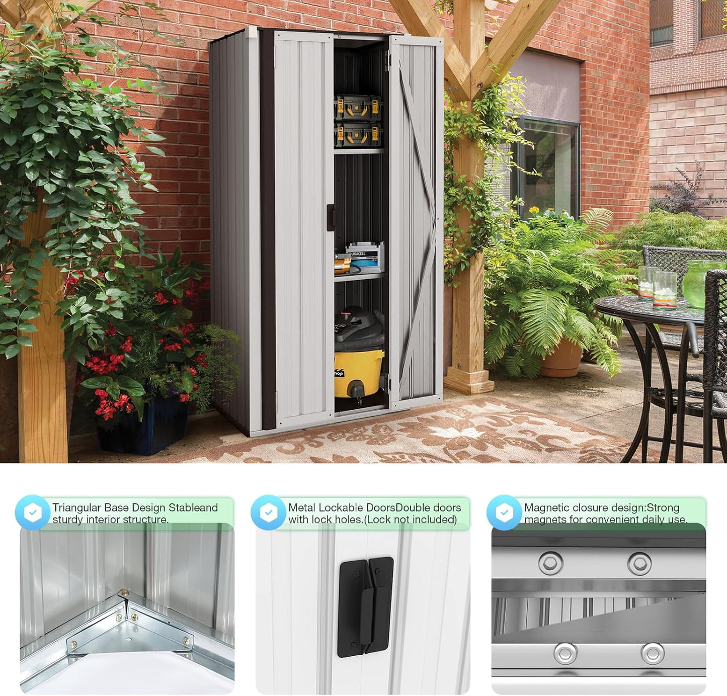 AECOJOY Outdoor Storage Cabinet Waterproof with Shelves, Vertical Tall Outdoor Cabinet Weatherproof, Garden Sheds & Outdoor Storage Clearance Cabinet Storage for Outside in White