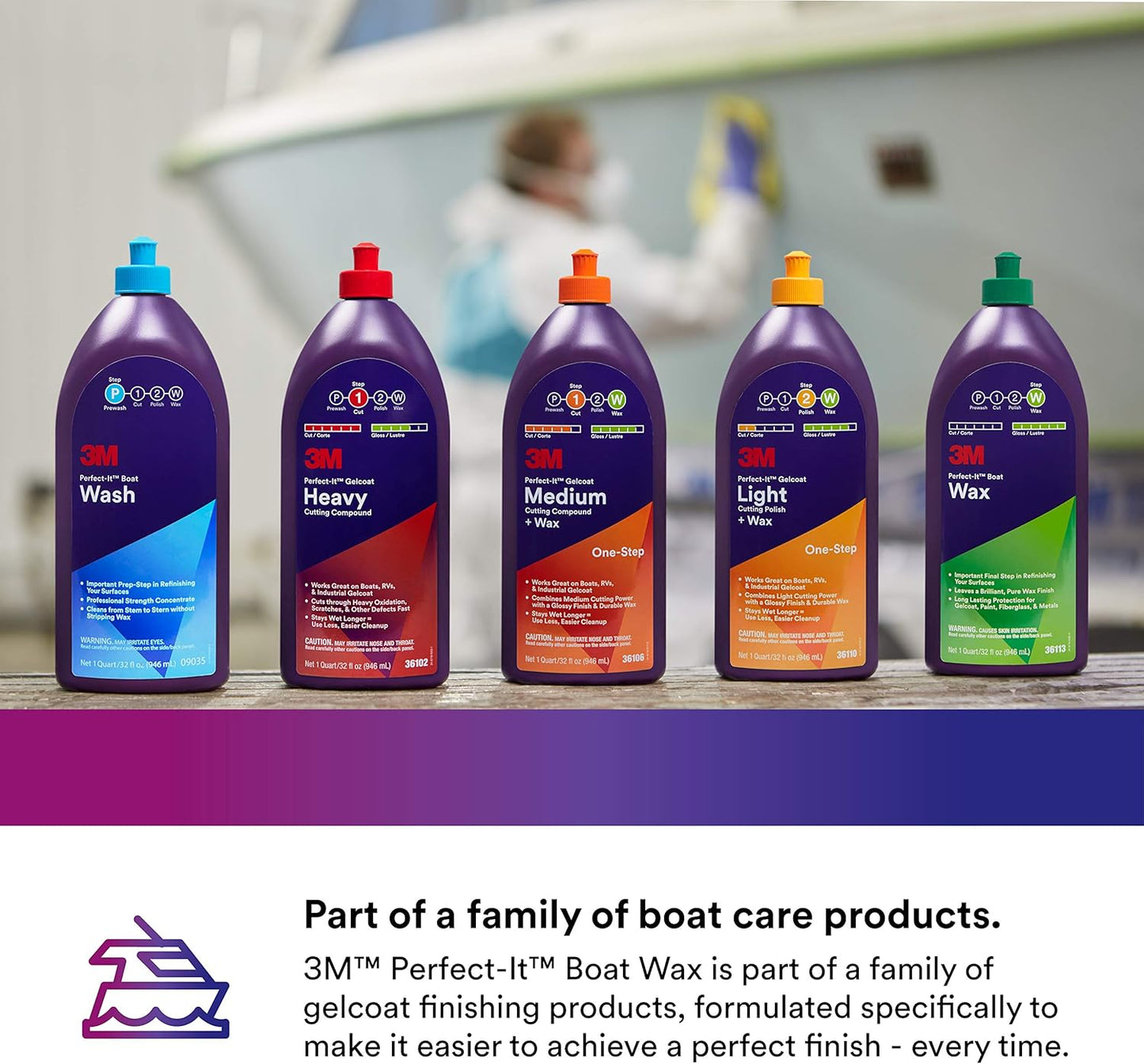 3M Perfect-It Boat Wax, 36113, 1 Quart, Contains Carnauba Wax, Protects against Weather and Oxidation, For Boats and RVs