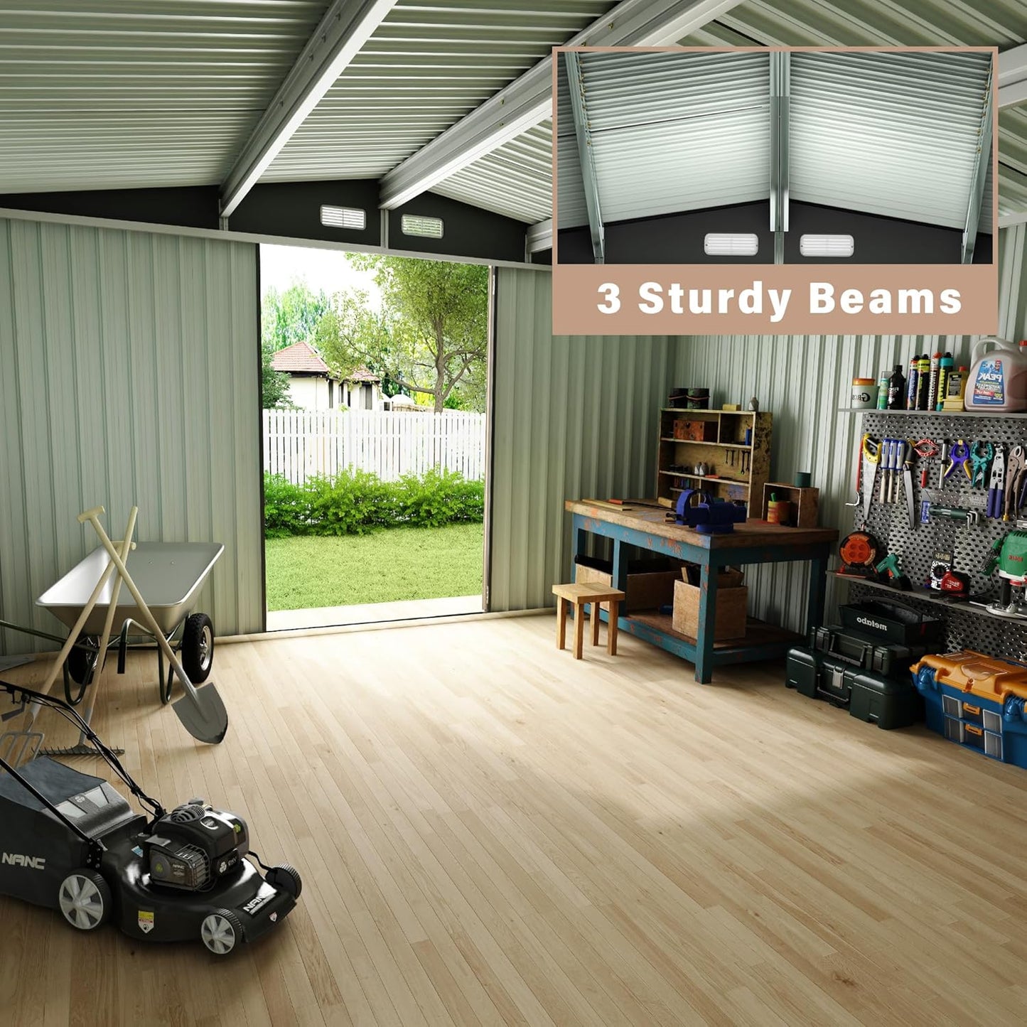 6x8x6.4 FT Outdoor Storage Sheds, Metal Garden Tool Shed for Backyard, Large Metal Sheds Outdoor Storage with Lockable Doors & Air Vents for Backyard Garden Patio Lawn