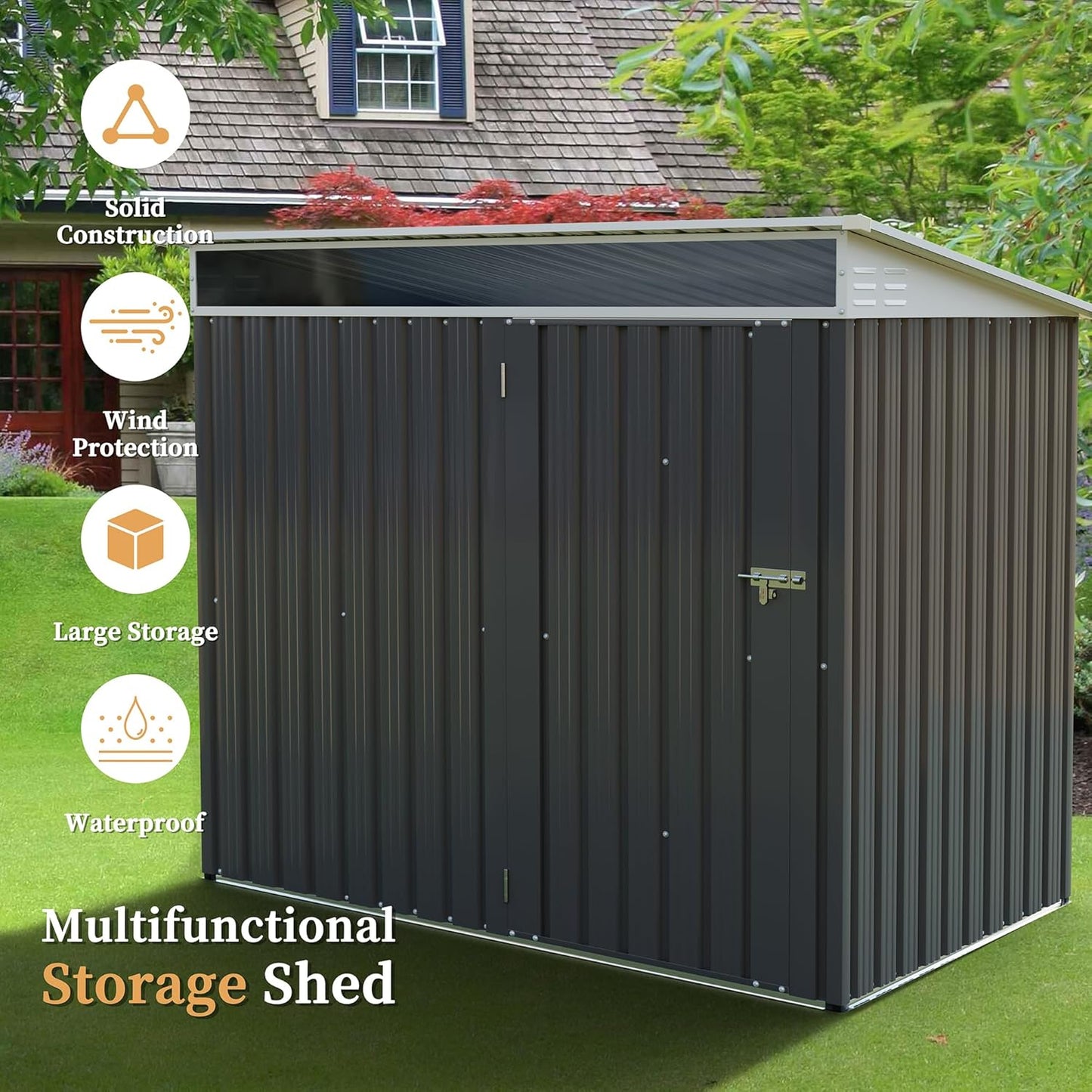 Vongrasig Outdoor Storage Shed, 6 x 4 FT Outside Metal Garden Shed with Window and Lockable Door, Waterproof Tool Shed for Backyard Patio, Lawn and Garden (Dark Gray)