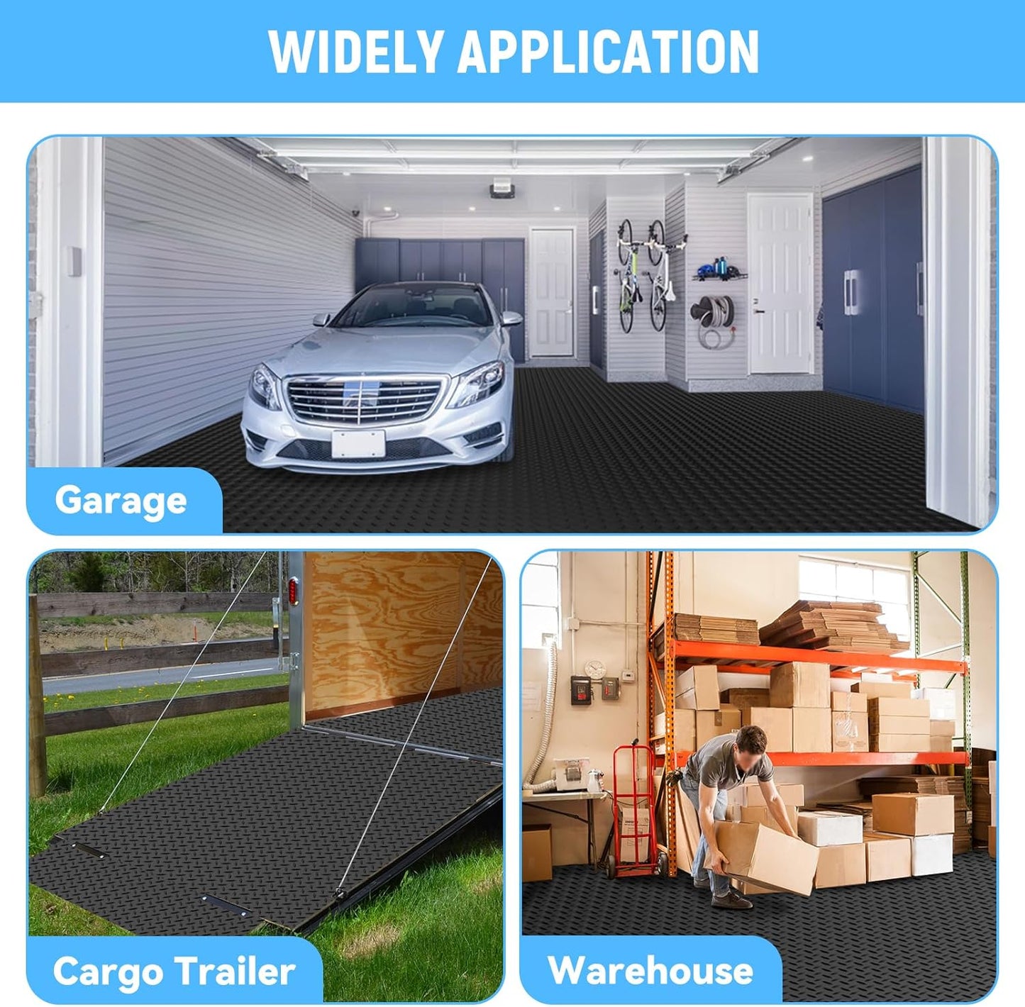 4x6 FT Garage Floor Mat,2.8mm Thickened PVC Flooring Roll for Under Car,24 SQFT Diamond Plate Black Garage Mats for Truck,Trailer,SUVs,Van,Golf Cart,Motorcycle(Included Tapes)