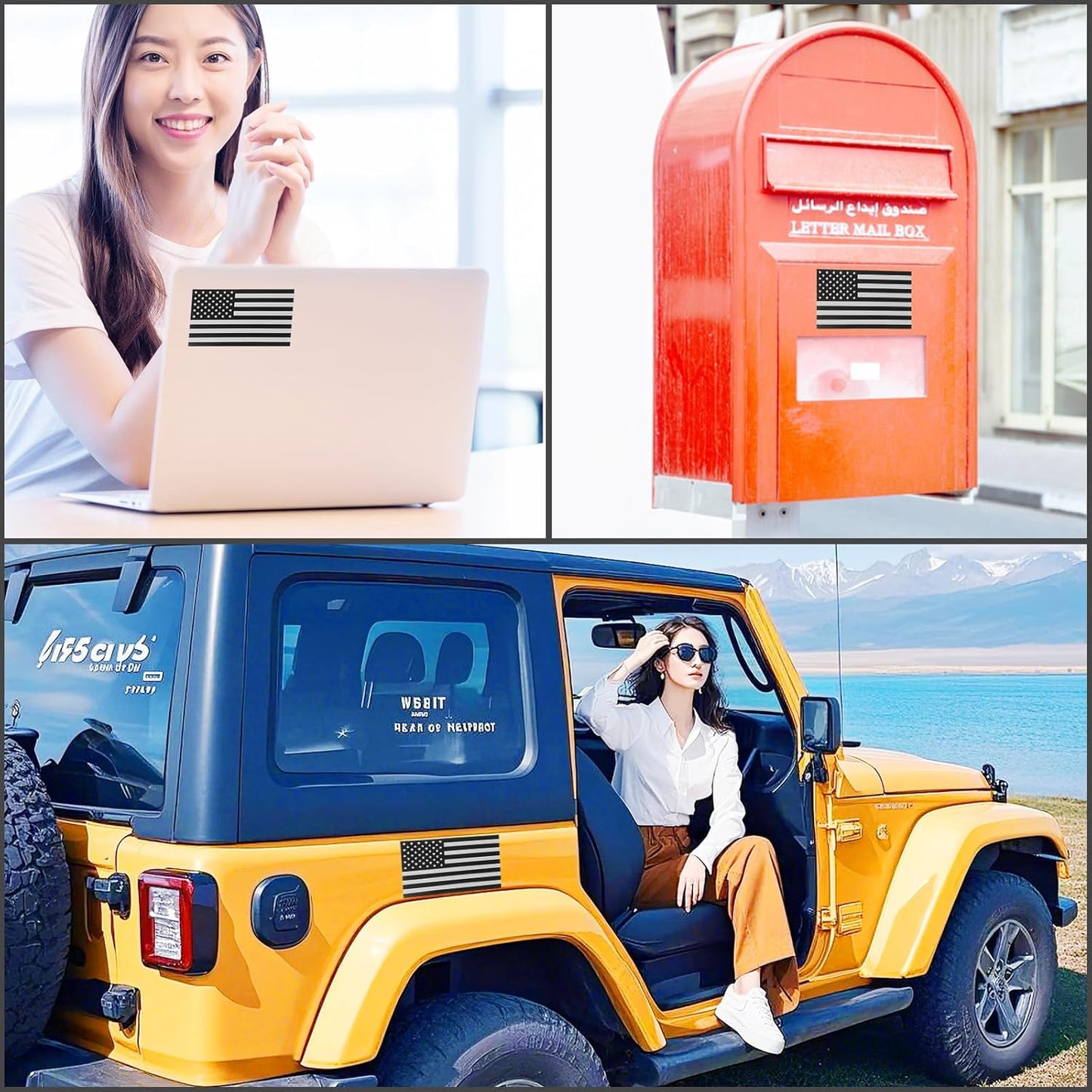 Black American Flag License Plate Frame- Front Rear Patriotic USA Car Tag Frames, 2 Pack 4 Hole Subdued 3D Embossed Stars and Stripes Plastic Holder with Mounting Hardware Kit