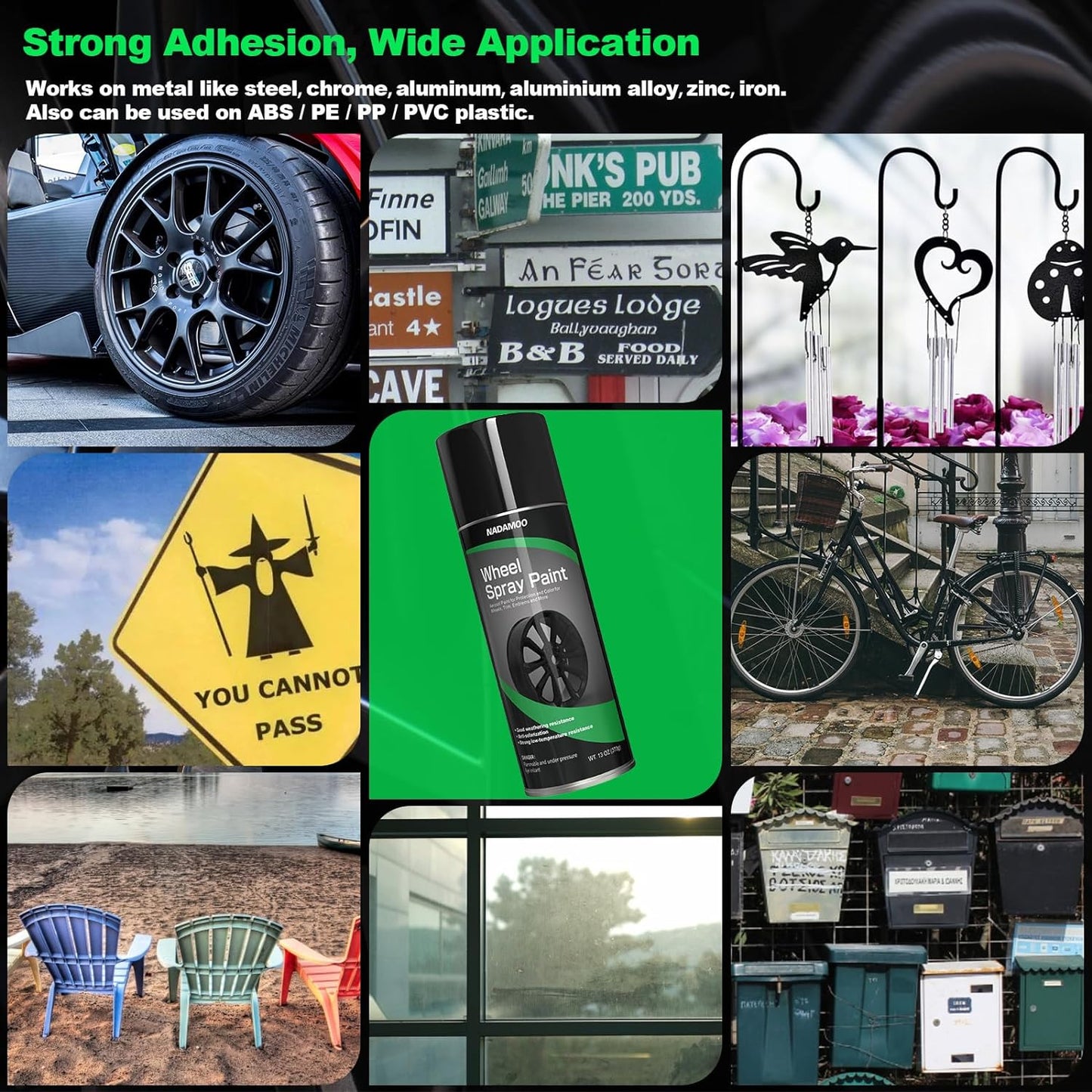 NADAMOO Aluminum Wheel Spray Paint, Car Rim Aerosol Paint for Recolor and Protection of Metal Surface, Semi-gloss Black, 1 Can, 13 Oz