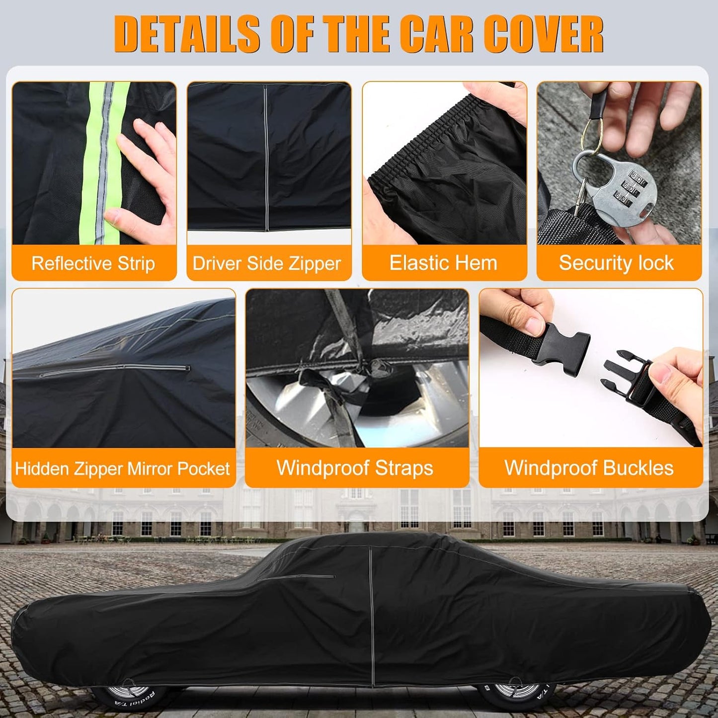 Waterproof Car Cover Compatible with Chevrolet Impala/Bel Air/Biscayne 1958-1970 2/4 Door Sedan/Couple/Hardtop 210T All Weather Classic Car Covers with Zipper Door for Snow Rain Protection