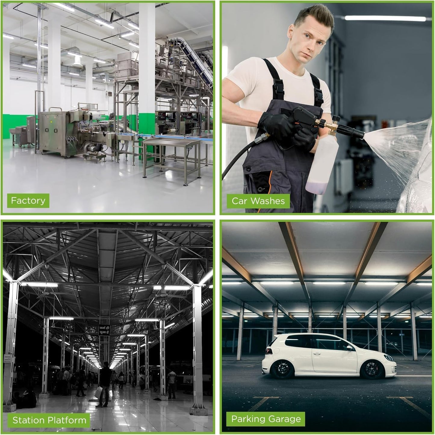 TIERONE 4ft LED Vapor Tight Light 50W Outdoor Shop Light IP65 Waterproof 0-10V Dimmable Integrated LED White Strip Lighting Fixture for Warehouses Car Washes 5000K 100-277V 6000LM ETL Listed 4 Pack