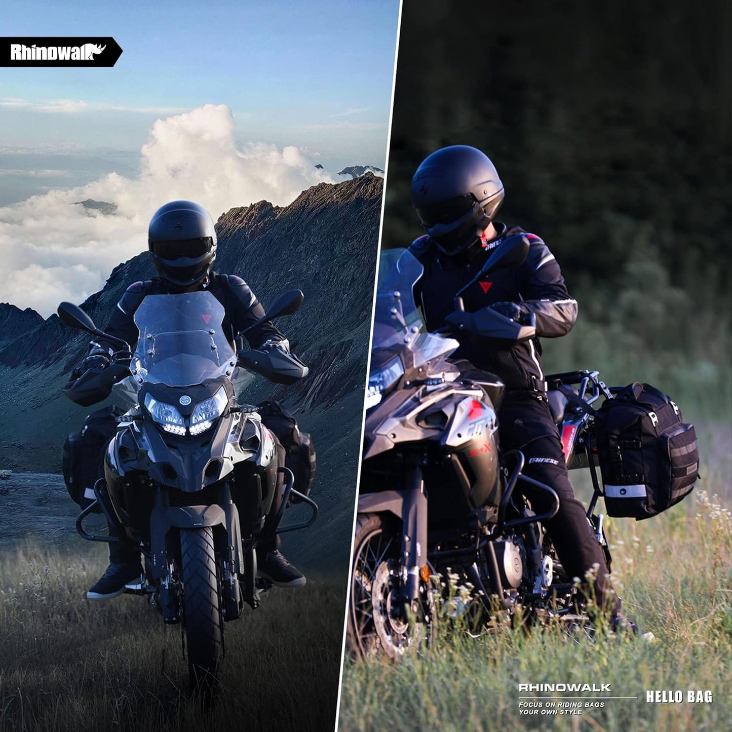 Rhinowalk Waterproof Motorcycle Saddlebags Luggage Bags 20L Quick Release for Adventure & Sport Bikes, Black (1 Pack)