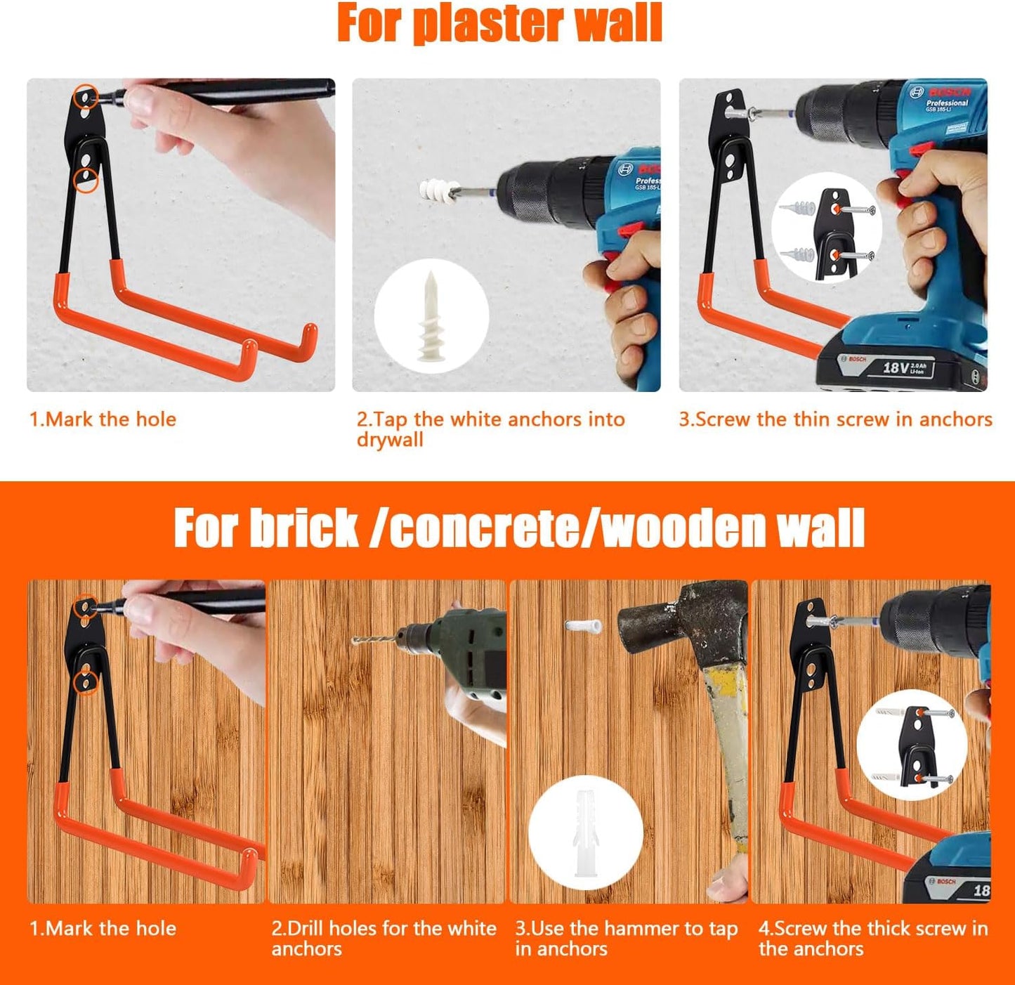 Heavy-Duty Garage Hooks -2 Pack Type large J - Anti-Slip Coated Wall-Mounted Hooks Wall Mount Storage Organizer for Hanging Power and Garden Tools, Ladders, Hose, Bikes, Ropes, Bulk Items, and More