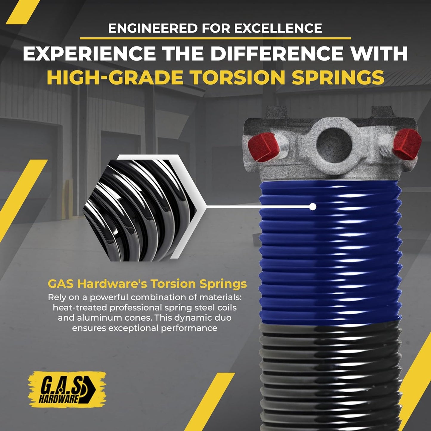Garage Door Torsion Spring 262x1.75x37 Includes 1” Steel Bearing, Non-Slip Gloves, and Winding Bars for Left and Right Side of Garage Door Precision E-Coating 5-Year Warranty Min. 30,000 Cycles (Pair)