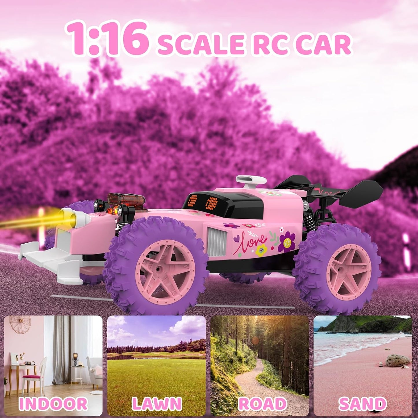 Pink Remote Control Car for Girls, RC Race Car Girl Toy with Colored Lighting Eyes, Rechargeable Battery, 2.4GHz RC Toy Vehicle for Kids, Birthday Christmas Toy Gifts.