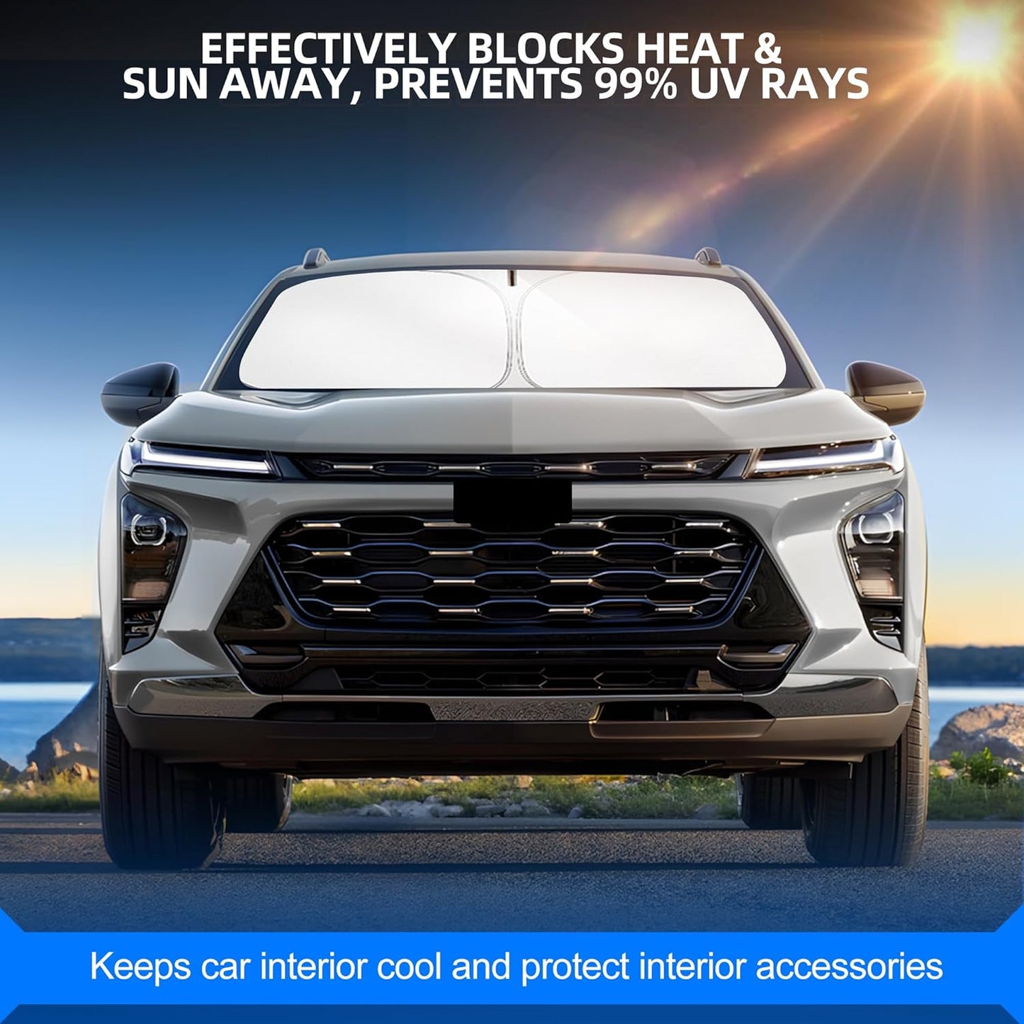 Windshield Sun Shade for Ch-evro-let/Chevy Trax (LS/1RS/LT/2RS/ACTIV) 2024 2025 2026 Foldable Sunshade Custom Fit Front Window Car Interior Accessories Protector Blocks UV Rays