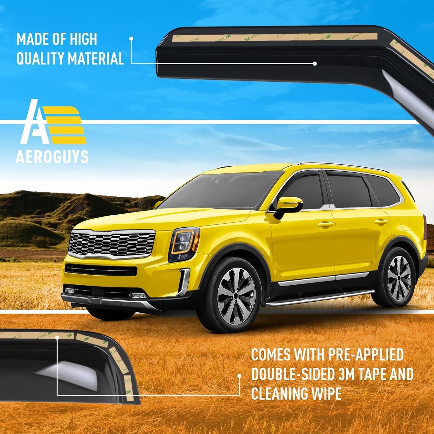 Extra Durable Window Deflectors in-Channel Window Visors Rain Guards Fit for Kia Telluride 2020-2025, Sun Visors, Wind Vent for Shades, Exterior Car Accessories - 4pcs. AG0770