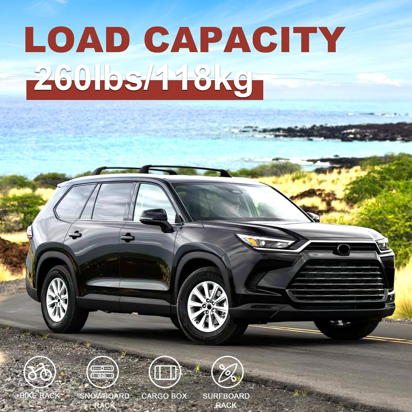 KINGGERI Lockable 260LBS Roof Rack Cross Bars Compatible with Toyota Grand Highlander & Lexus TX 2024 2025(with Flush Side Rails), Heavy Duty Aluminum Roof Rails Crossbars Rooftop Luggage Racks