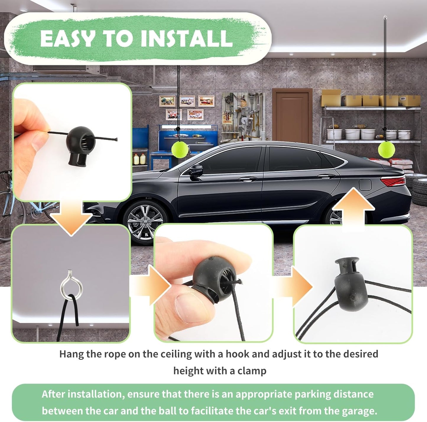 2PCS Tennis Garage Parking Aid with Lanyard,Height Adjustable Parking Stopper for Garage for Guided Parking,Garage Parking Sensor Avoid Crash and Scratch Car Accessories (2PCS)