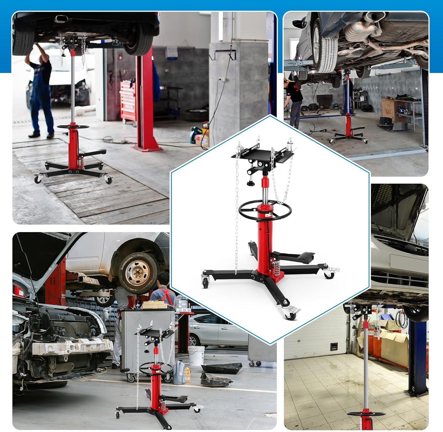Transmission Jack, 1100LBS (1/2 Ton), Hydraulic Telescoping Transmission Jack, 32"-67" Transmission Jack Stand with Foot Pedal & 360° Swivel Wheels for Garage and Car Lifting,