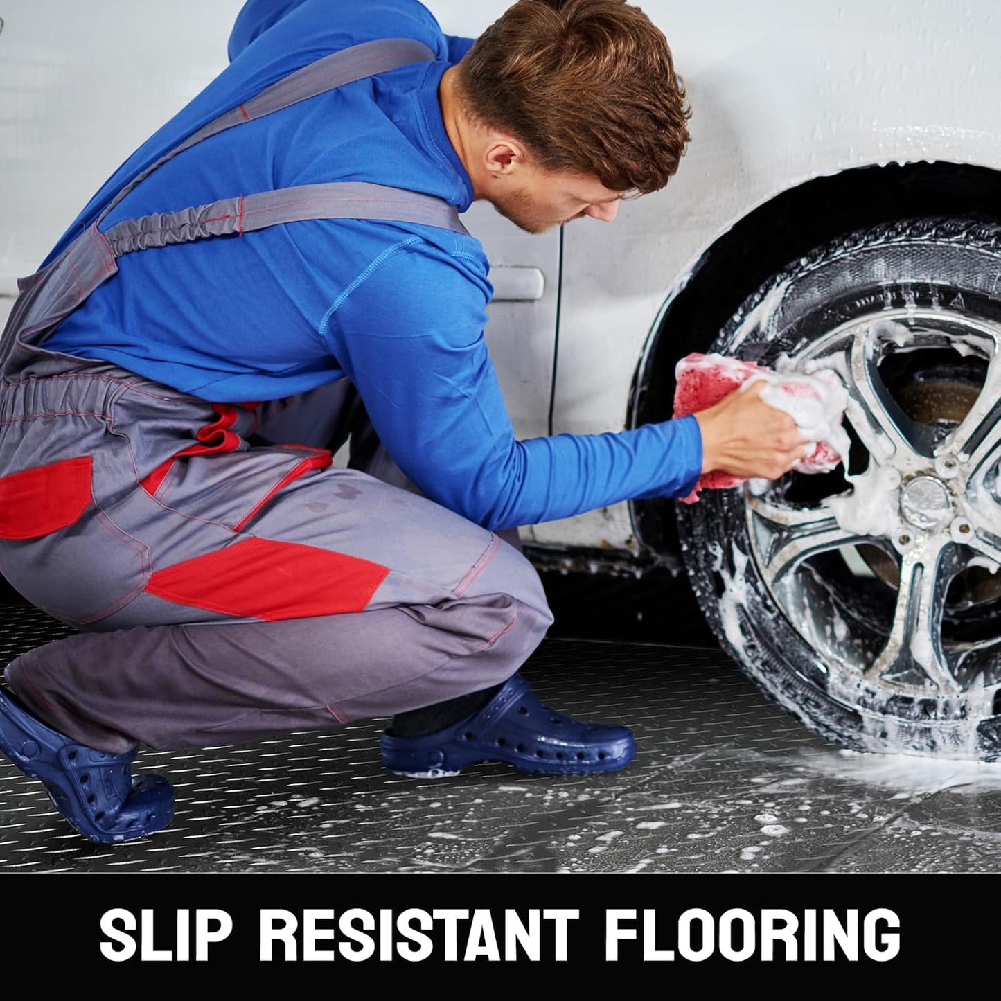 TUFFIOM 7.5x22 FT Garage Floor Mat, Thickened Diamond Plate PVC Garage Mats Flooring Roll for Under Car, Garage Parking Mats for Floor Large SUVs, MPV, Pickup Truck, RV