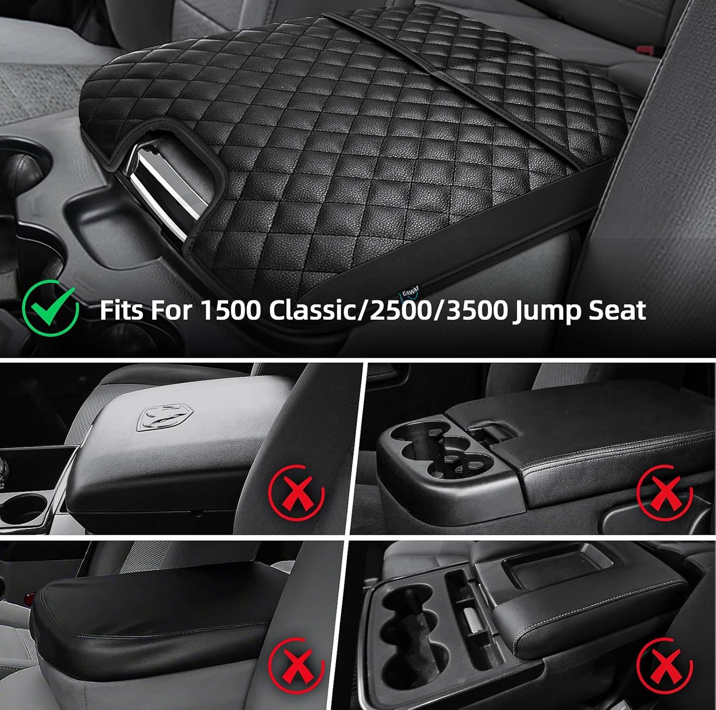 Center Console Cover Compatible with 2013-2018 Dodge Ram 1500 & 2013-2024 Ram 2500/3500/1500 Classic Model for Jump Seat Console, Comfortable Leather Middle Console Cover Lid with Pocket