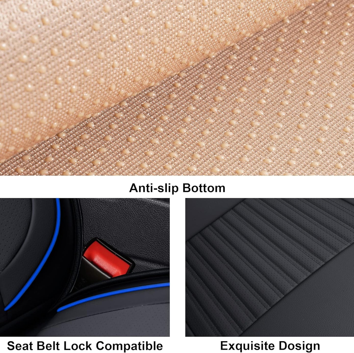 LINGVIDO Car Seat Covers, Breathable and Waterproof Faux Leather Automotive Seat Covers for Cars SUV Truck Sedan,Universal Anti-Slip Seat Cover with Backrest (Full Set, Black-Blueline)